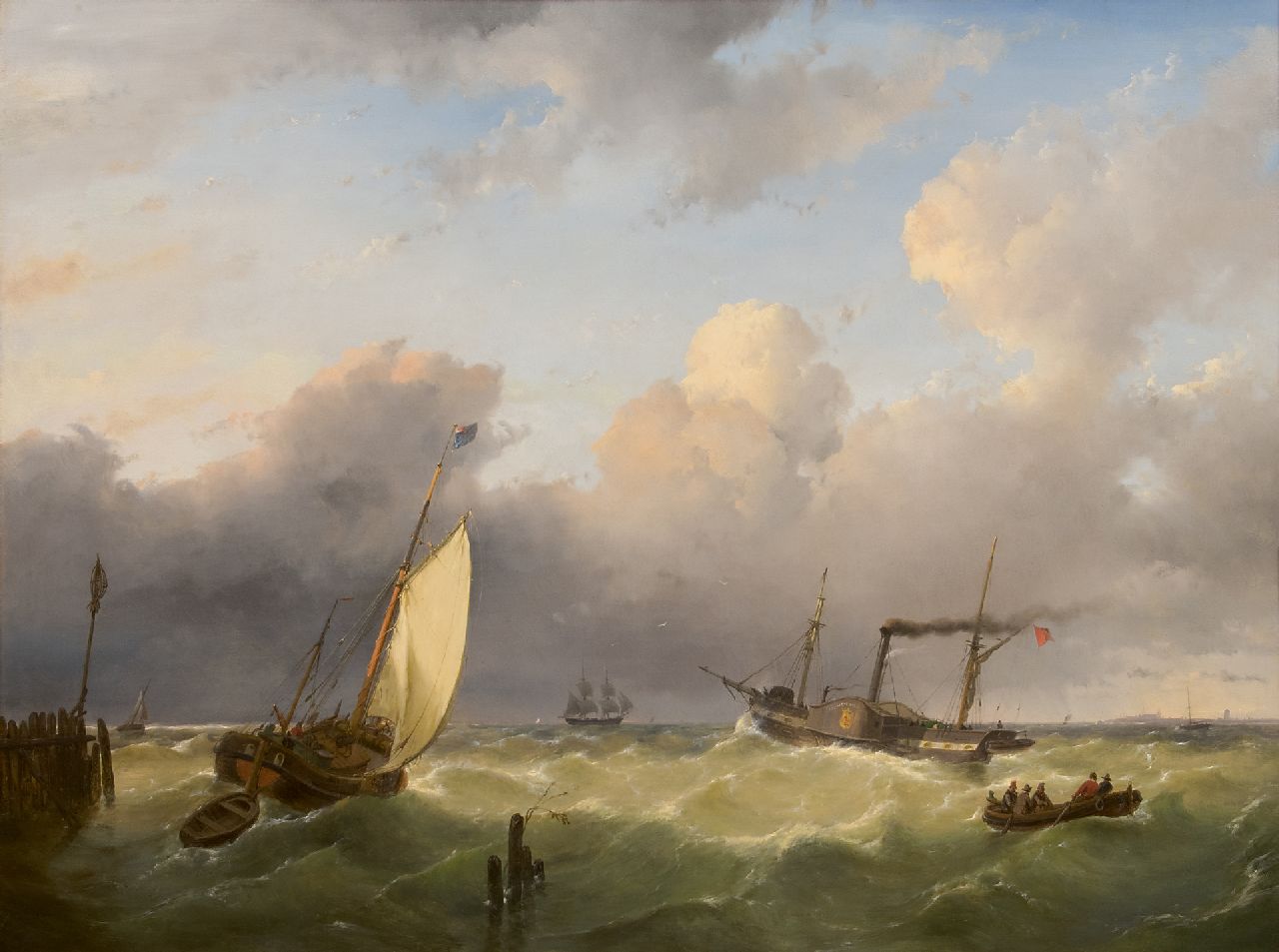 Schelfhout A. | Andreas Schelfhout | Schilderijen te koop aangeboden | Een smak en een raderstoomboot op zee, olieverf op paneel 67,6 x 90,6 cm, gesigneerd linksonder en gedateerd 1845 Schelfhout A. | Andreas Schelfhout | Schilderijen te koop aangeboden | Een smak en een raderstoomboot op zee, olieverf op paneel 67,6 x 90,6 cm, gesigneerd linksonder en gedateerd 1845