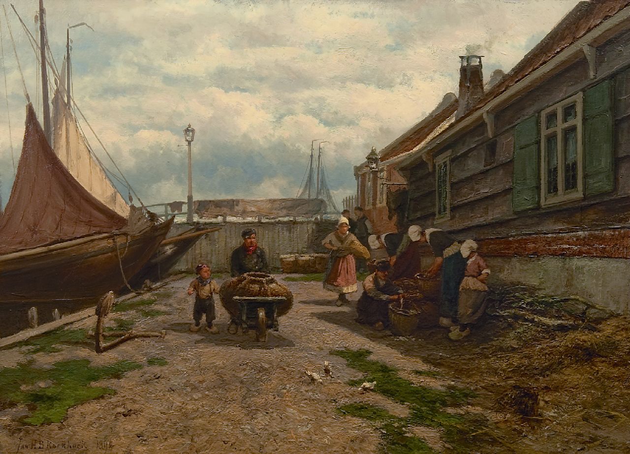 Koekkoek J.H.B.  | Johannes Hermanus Barend 'Jan H.B.' Koekkoek, Visverkoopsters in Zuiderzeehaven, olieverf op paneel 53,2 x 73,0 cm, gesigneerd linksonder en gedateerd 1894