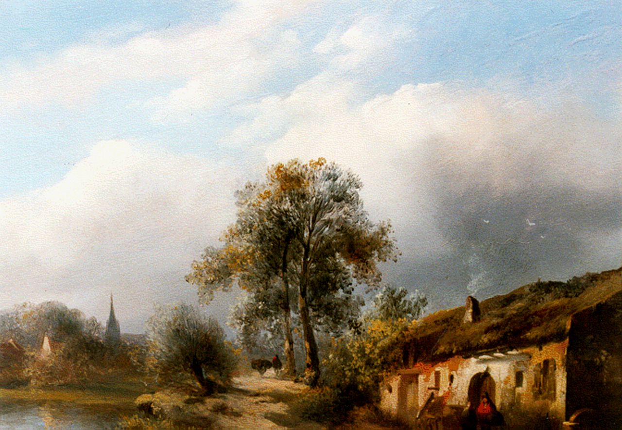 Wayen Pieterszen A. van der | Abraham van der Wayen Pieterszen, Riviergezicht met boerderij en figuren, olieverf op paneel 22,3 x 28,1 cm, gesigneerd rechtsonder Wayen Pieterszen A. van der | Abraham van der Wayen Pieterszen, Riviergezicht met boerderij en figuren, olieverf op paneel 22,3 x 28,1 cm, gesigneerd rechtsonder