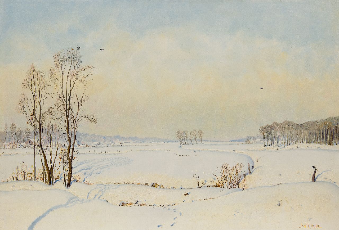 Strube J.H. | Johan Hendrik 'Jan' Strube, Het Markdal bij Breda in de sneeuw, olieverf op paneel 70,0 x 102,0 cm, gesigneerd rechtsonder Strube J.H. | Johan Hendrik 'Jan' Strube, Het Markdal bij Breda in de sneeuw, olieverf op paneel 70,0 x 102,0 cm, gesigneerd rechtsonder