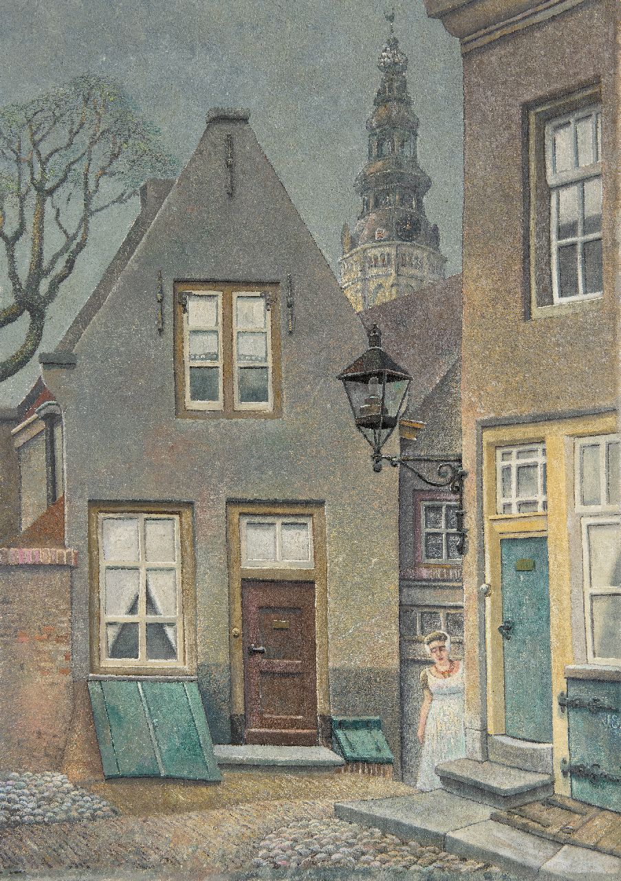 Strube J.H. | Johan Hendrik 'Jan' Strube | Schilderijen te koop aangeboden | De vismarkt in Middelburg met de Nieuwe Kerk, olieverf op doek 55,8 x 39,8 cm, gesigneerd rechtsonder met initialen en zonder lijst Strube J.H. | Johan Hendrik 'Jan' Strube | Schilderijen te koop aangeboden | De vismarkt in Middelburg met de Nieuwe Kerk, olieverf op doek 55,8 x 39,8 cm, gesigneerd rechtsonder met initialen en zonder lijst