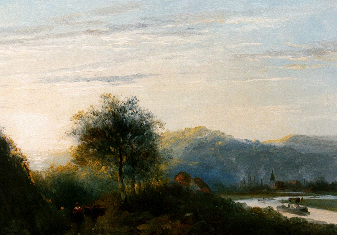 Wayen Pieterszen A. van der | Abraham van der Wayen Pieterszen, Reiziger in een rivierlandschap, olieverf op paneel 21,4 x 27,7 cm, gesigneerd linksonder mon Wayen Pieterszen A. van der | Abraham van der Wayen Pieterszen, Reiziger in een rivierlandschap, olieverf op paneel 21,4 x 27,7 cm, gesigneerd linksonder mon