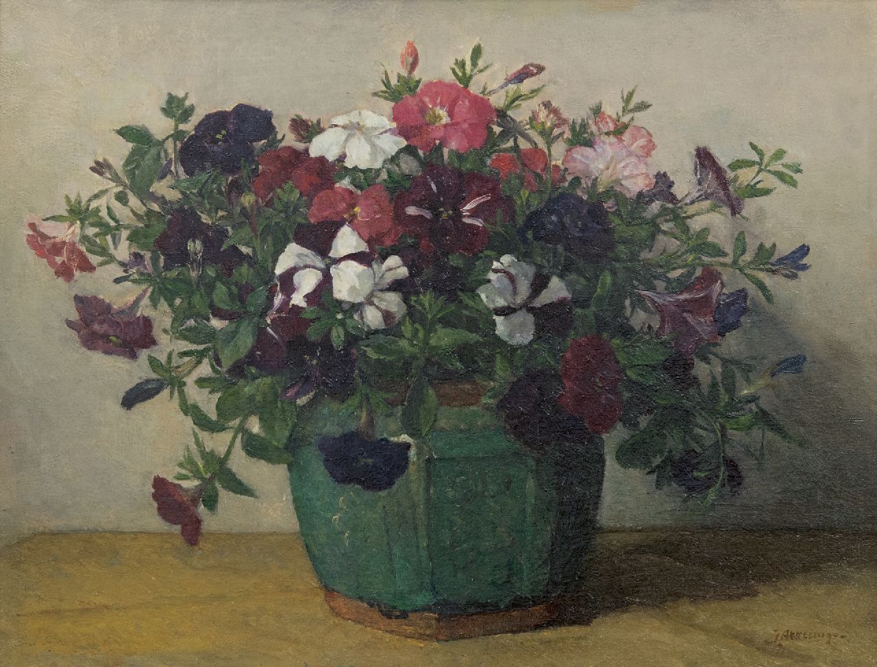 Akkeringa J.E.H. | 'Johannes Evert' Hendrik Akkeringa | Schilderijen te koop aangeboden | Petunia's, olieverf op doek 33,8 x 44,0 cm, gesigneerd rechtsonder Akkeringa J.E.H. | 'Johannes Evert' Hendrik Akkeringa | Schilderijen te koop aangeboden | Petunia's, olieverf op doek 33,8 x 44,0 cm, gesigneerd rechtsonder