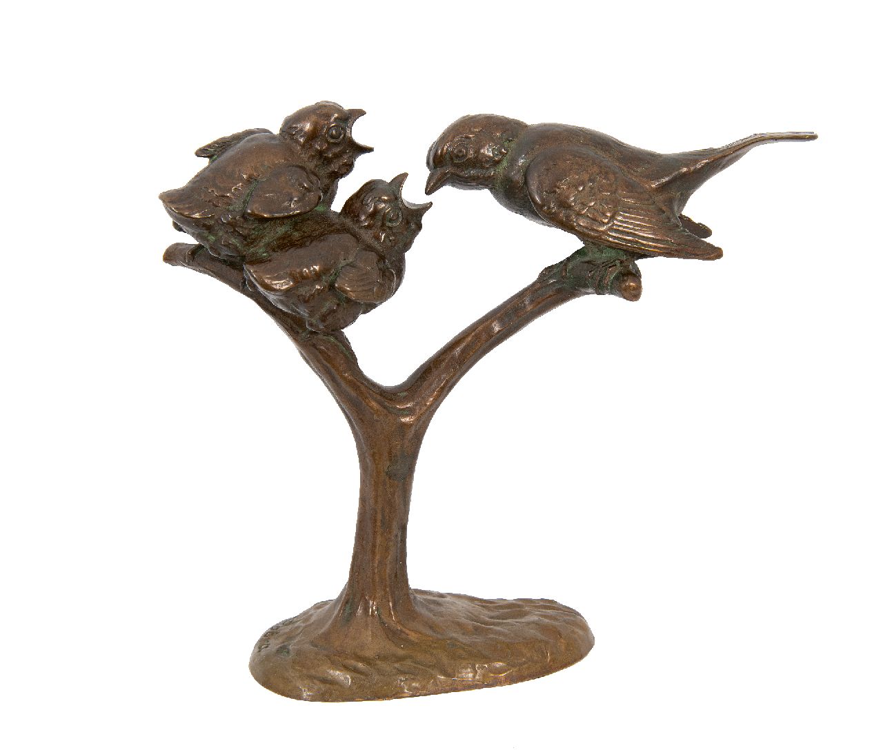 Robra W.C. | Wilhelm Carl Robra, Moedervogel met jongen, brons 16,5 x 18,0 cm, gesigneerd op basis Robra W.C. | Wilhelm Carl Robra, Moedervogel met jongen, brons 16,5 x 18,0 cm, gesigneerd op basis