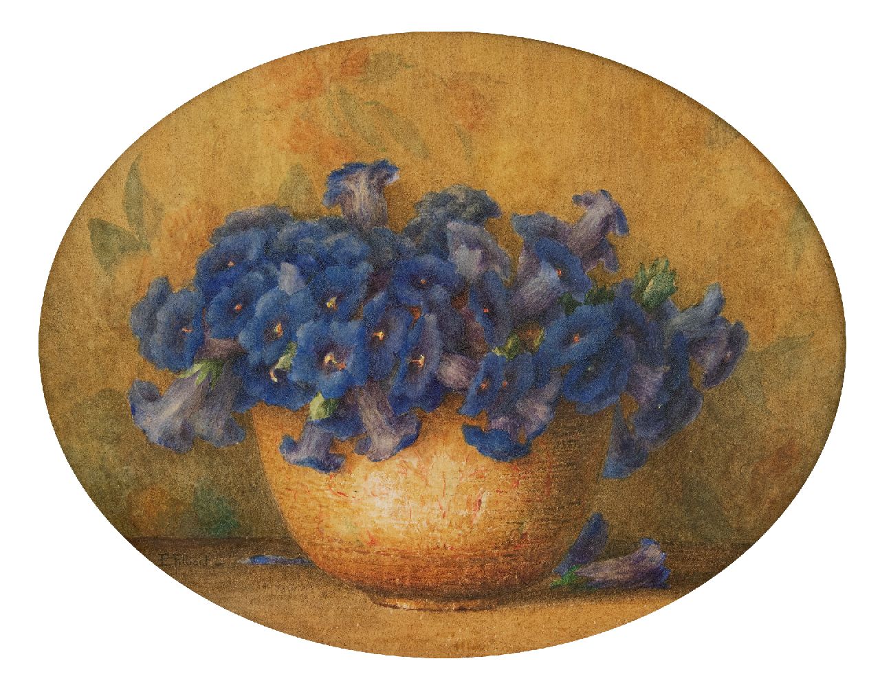 Filliard E. | Ernest Filliard, Gentianen in een pot, aquarel op papier 27,5 x 35,5 cm, gesigneerd linksonder Filliard E. | Ernest Filliard, Gentianen in een pot, aquarel op papier 27,5 x 35,5 cm, gesigneerd linksonder