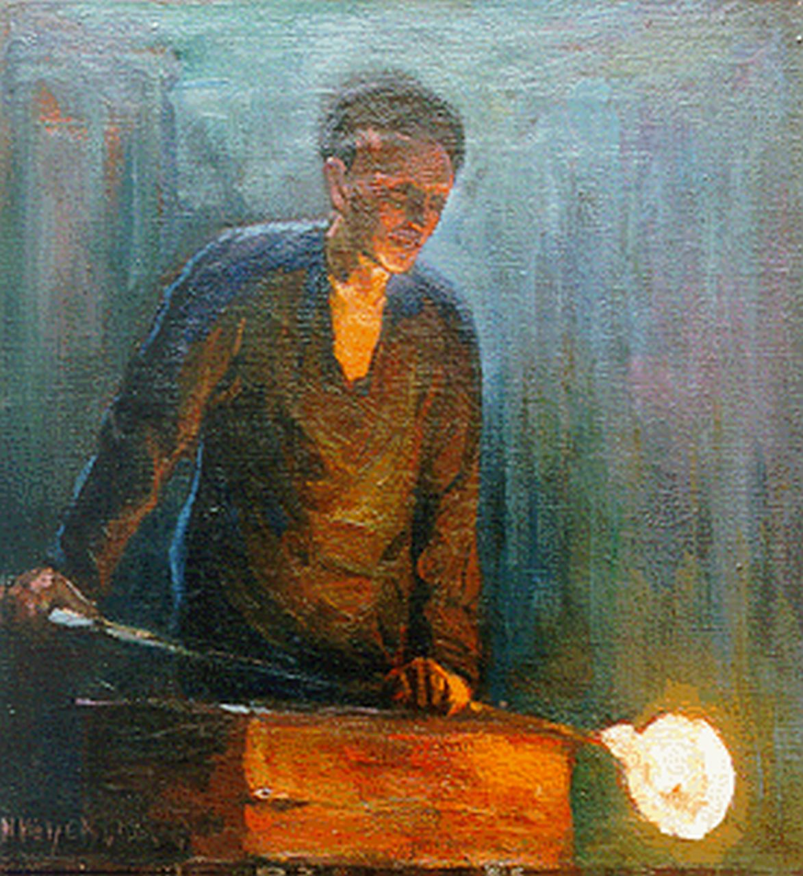 Heijenbrock J.C.H. | Johan Coenraad Hermann 'Herman' Heijenbrock, Glasblazer, olieverf op doek 35,0 x 32,7 cm, gesigneerd linksonder Heijenbrock J.C.H. | Johan Coenraad Hermann 'Herman' Heijenbrock, Glasblazer, olieverf op doek 35,0 x 32,7 cm, gesigneerd linksonder