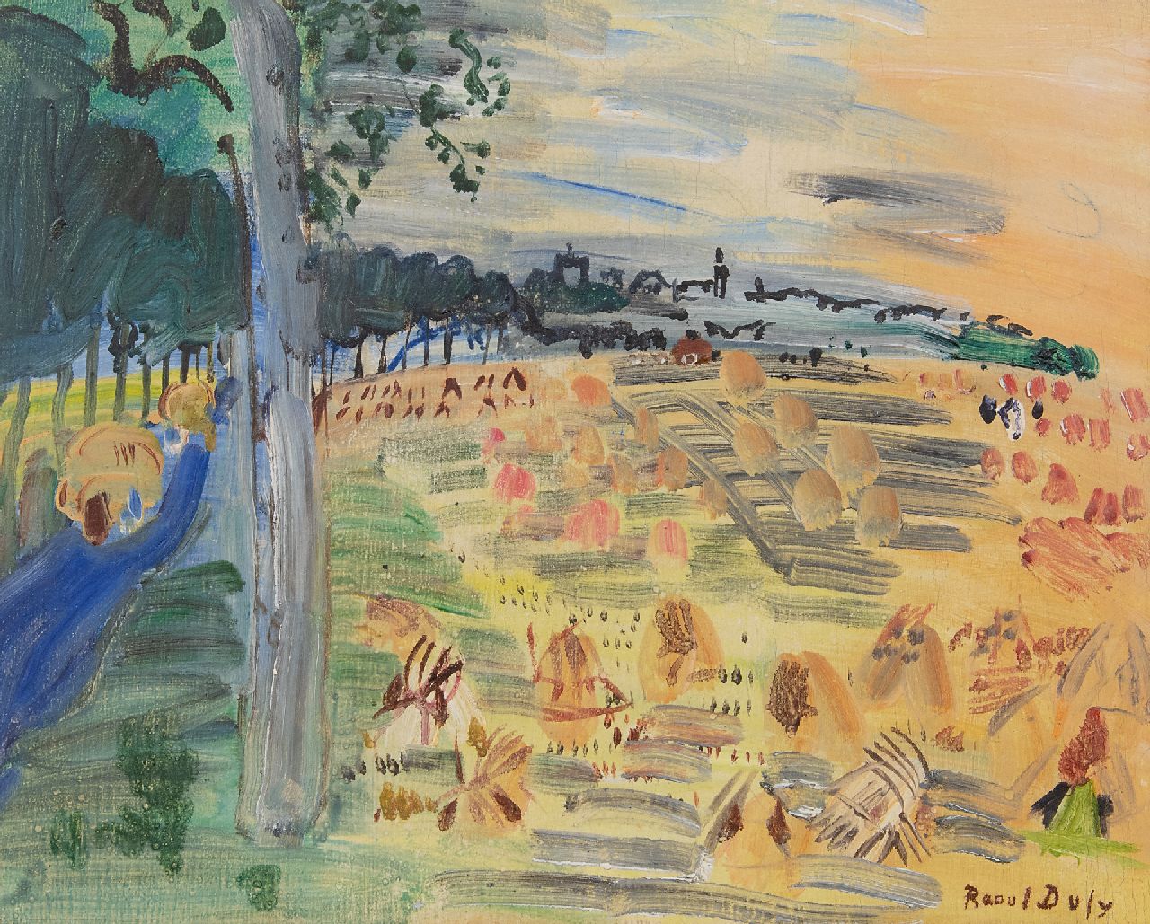 Dufy R. | Raoul Dufy, Moisson de Langres, olieverf op doek 33,0 x 41,0 cm, gesigneerd rechtsonder en gedateerd 'Langres' 1935 Dufy R. | Raoul Dufy, Moisson de Langres, olieverf op doek 33,0 x 41,0 cm, gesigneerd rechtsonder en gedateerd 'Langres' 1935