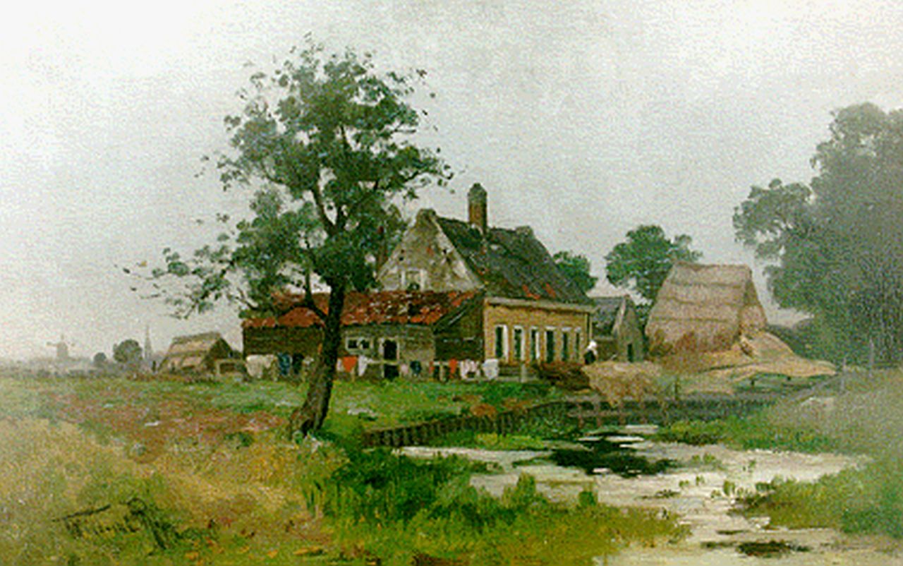 Rip W.C. | 'Willem' Cornelis Rip, Boerenwoning bij IJsselmonde (Rotterdam), olieverf op doek 32,8 x 51,2 cm, gesigneerd linksonder Rip W.C. | 'Willem' Cornelis Rip, Boerenwoning bij IJsselmonde (Rotterdam), olieverf op doek 32,8 x 51,2 cm, gesigneerd linksonder