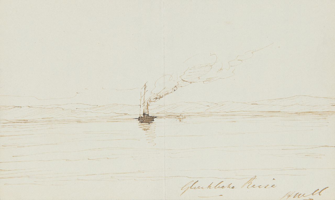 Mesdag H.W. | Hendrik Willem Mesdag, Glückliche Reise, pen en Oost-Indische inkt op papier 11,5 x 18,5 cm, gesigneerd rechtsonder met initialen Mesdag H.W. | Hendrik Willem Mesdag, Glückliche Reise, pen en Oost-Indische inkt op papier 11,5 x 18,5 cm, gesigneerd rechtsonder met initialen