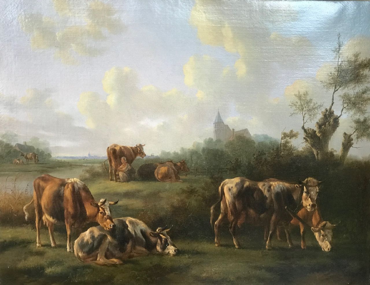 Verhoesen A.  | Albertus Verhoesen, Polderlandschap met vee, olieverf op doek 61,5 x 80,0 cm, gesigneerd middenonder en gedateerd 1850