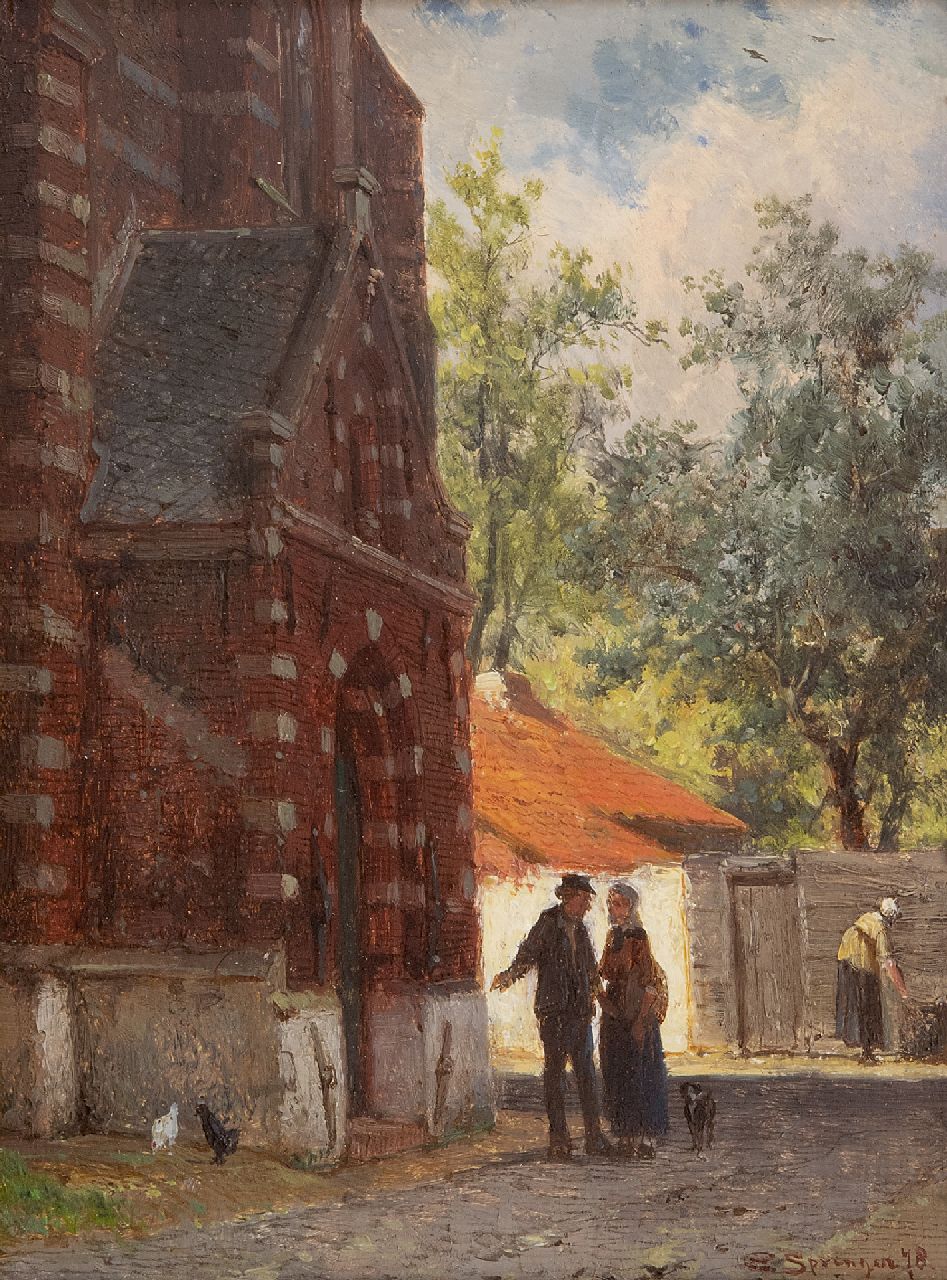 Springer C. | Cornelis Springer, Stadsgezicht met het portaal van de Kleine Kerk te Edam, olieverf op paneel 16,2 x 12,0 cm, gesigneerd rechtsonder en gedateerd '78 Springer C. | Cornelis Springer, Stadsgezicht met het portaal van de Kleine Kerk te Edam, olieverf op paneel 16,2 x 12,0 cm, gesigneerd rechtsonder en gedateerd '78