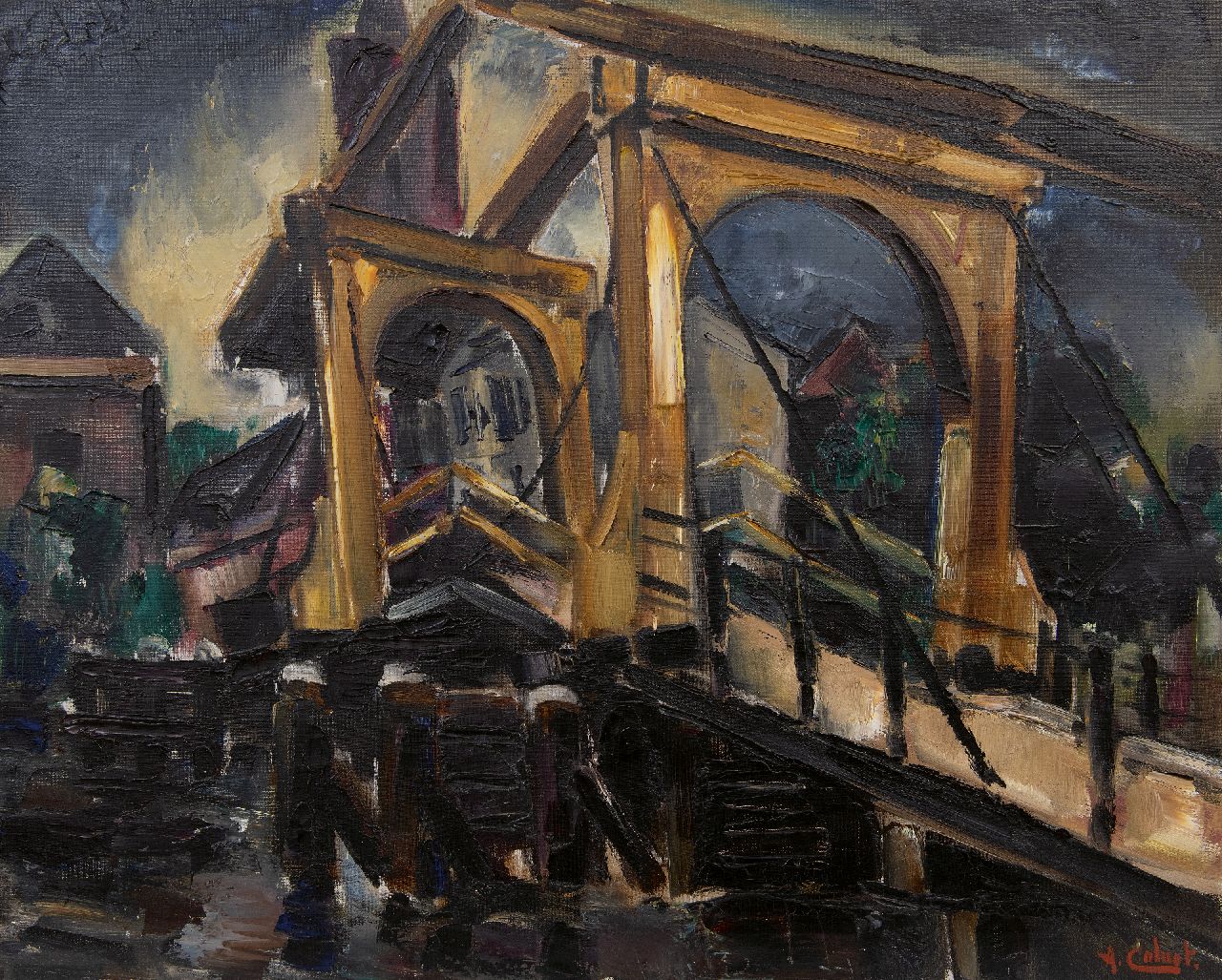 Colnot A.J.G. | 'Arnout' Jacobus Gustaaf Colnot, Ophaalbrug in Loenen aan de Vecht, olieverf op doek 61,3 x 76,9 cm, gesigneerd rechtsonder Colnot A.J.G. | 'Arnout' Jacobus Gustaaf Colnot, Ophaalbrug in Loenen aan de Vecht, olieverf op doek 61,3 x 76,9 cm, gesigneerd rechtsonder