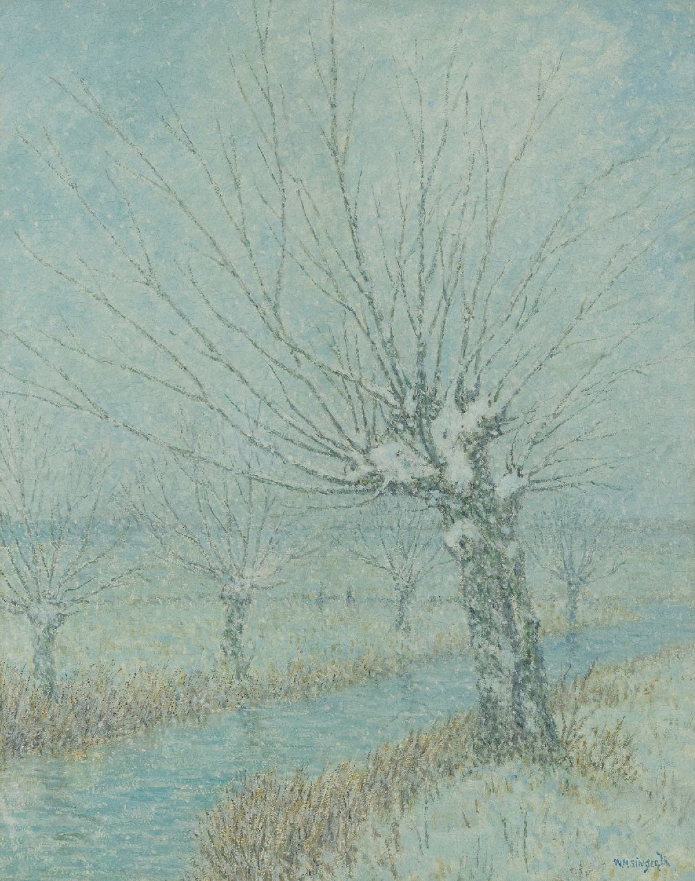 Singer W.H. | William Henry Singer, The First Snow, Holland, olieverf op board 50,5 x 40,0 cm, gesigneerd rechtsonder en verso gedateerd 1933 Singer W.H. | William Henry Singer, The First Snow, Holland, olieverf op board 50,5 x 40,0 cm, gesigneerd rechtsonder en verso gedateerd 1933