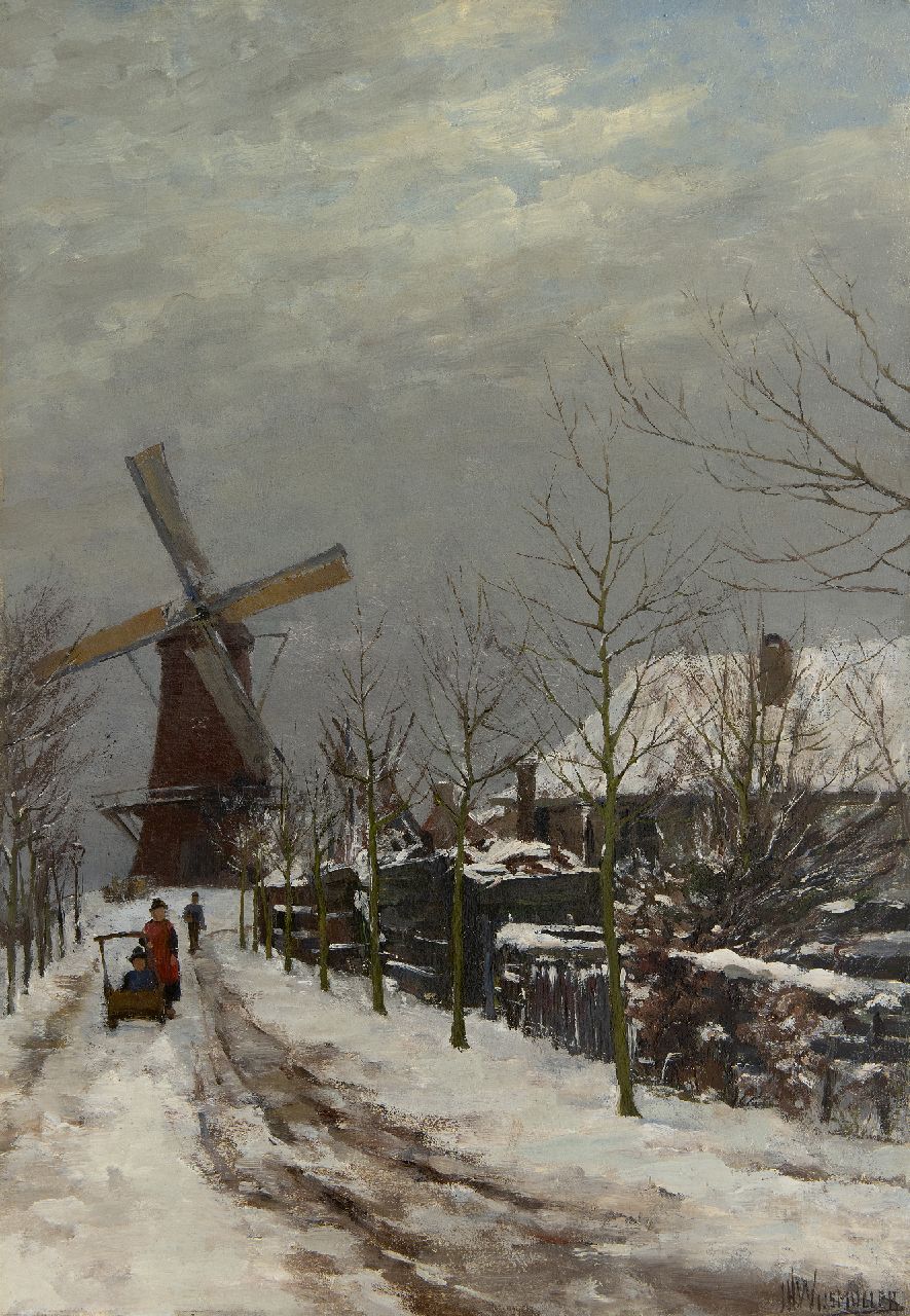 Wijsmuller J.H. | Jan Hillebrand Wijsmuller | Schilderijen te koop aangeboden | Kinderen in de sneeuw bij een molen, olieverf op doek 57,3 x 41,0 cm, gesigneerd rechtsonder Wijsmuller J.H. | Jan Hillebrand Wijsmuller | Schilderijen te koop aangeboden | Kinderen in de sneeuw bij een molen, olieverf op doek 57,3 x 41,0 cm, gesigneerd rechtsonder