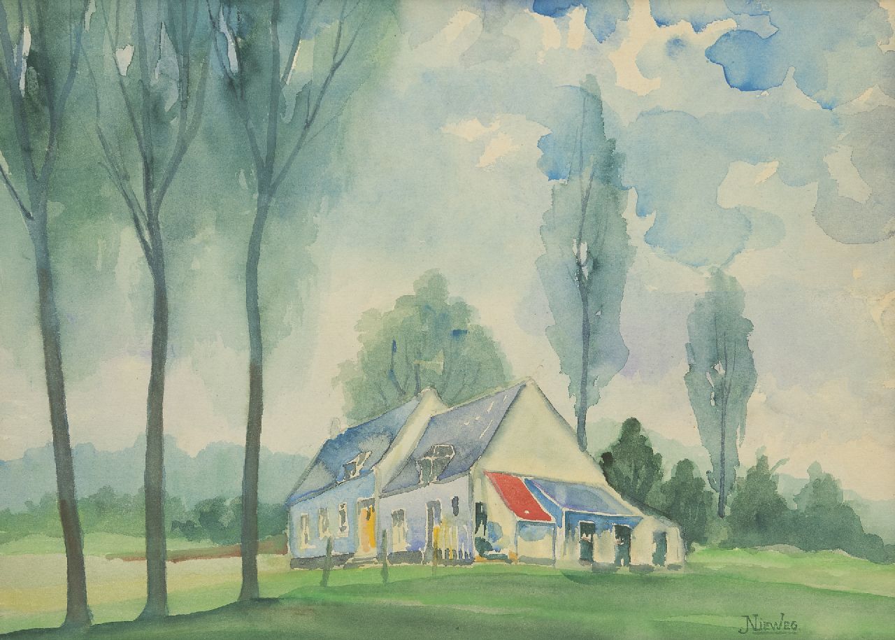 Nieweg J.  | Jakob Nieweg | Aquarellen en tekeningen te koop aangeboden | Landhuis in de zomer, aquarel op papier 30,3 x 39,5 cm, gesigneerd rechtsonder