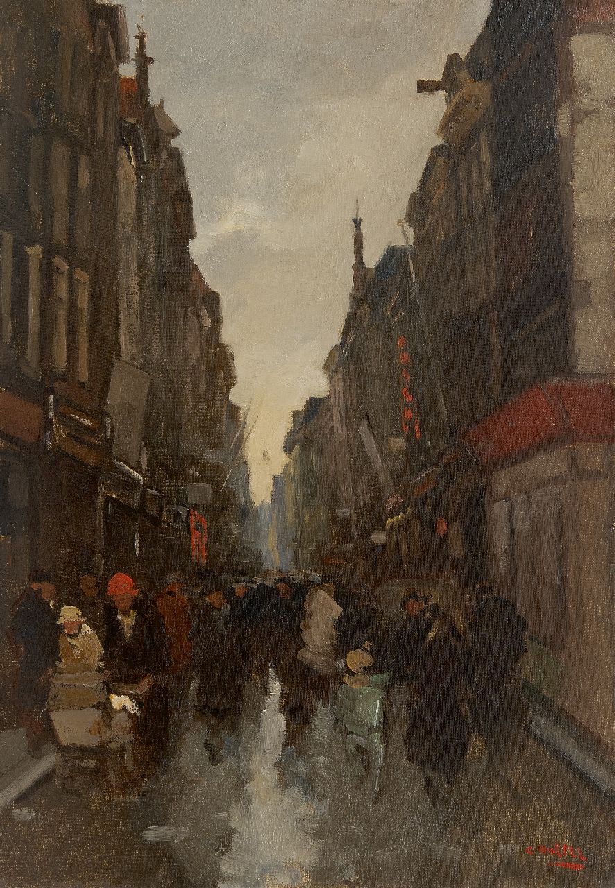 Noltee B.C.  | Bernardus Cornelis 'Cor' Noltee | Schilderijen te koop aangeboden | Levendige winkelstraat, olieverf op doek 50,3 x 35,2 cm, gesigneerd rechtsonder