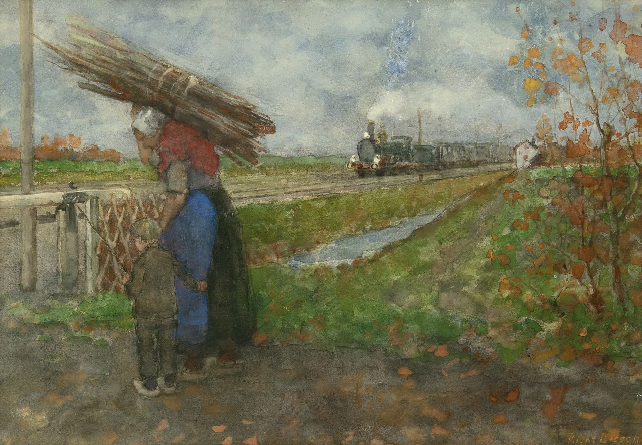 Bisschop R. | Richard Bisschop, Wachten voor de trein, aquarel op papier 39,5 x 57,3 cm, gesigneerd rechtsonder Bisschop R. | Richard Bisschop, Wachten voor de trein, aquarel op papier 39,5 x 57,3 cm, gesigneerd rechtsonder