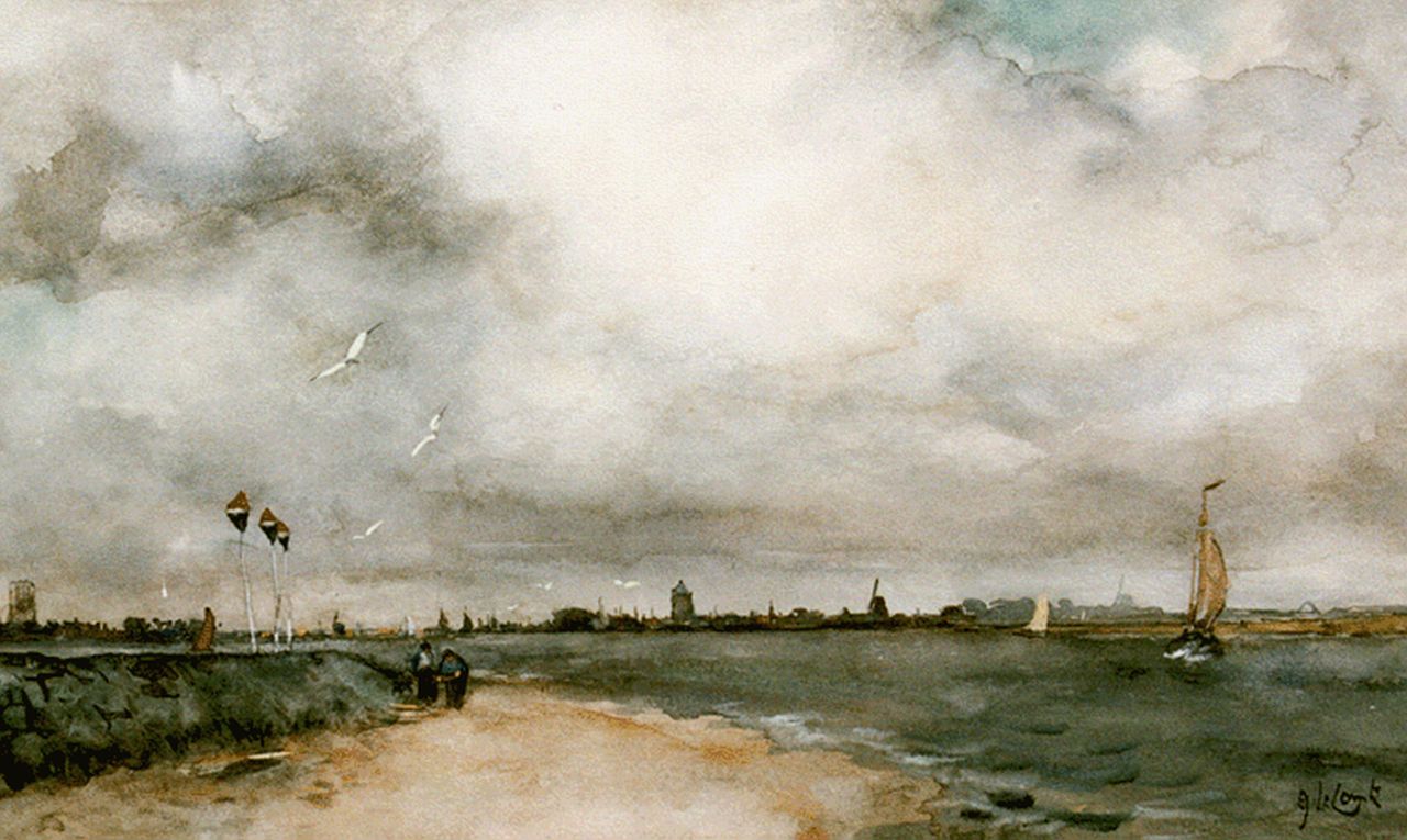 Comte A. le | Adolf le Comte, Gezicht op Dordrecht vanaf de Merwede, aquarel op papier 30,5 x 51,6 cm, gesigneerd rechtsonder Comte A. le | Adolf le Comte, Gezicht op Dordrecht vanaf de Merwede, aquarel op papier 30,5 x 51,6 cm, gesigneerd rechtsonder