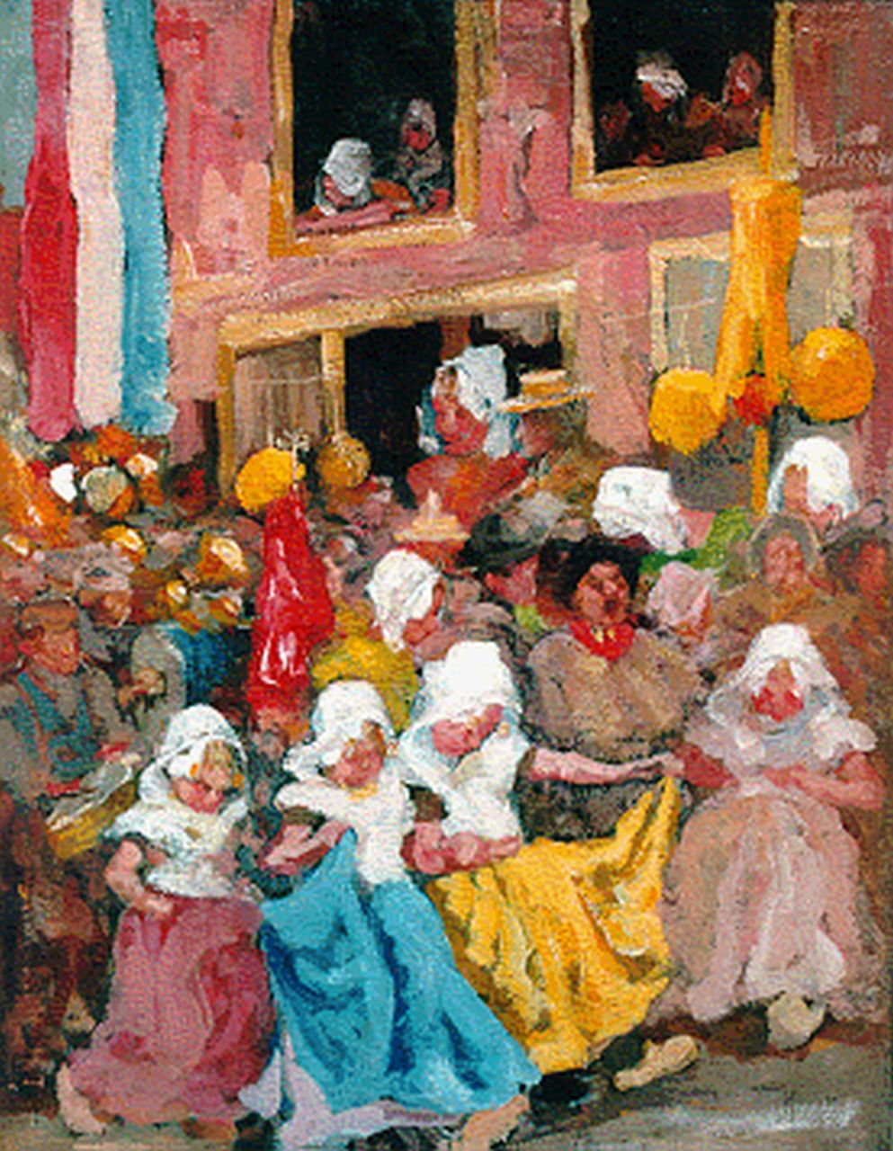 Hijner A.  | Arend Hijner, Optocht tijdens de Kroningsfeesten in Zeeland, olieverf op doek 43,5 x 32,8 cm, gesigneerd rechtsonder en gedateerd '[?]8