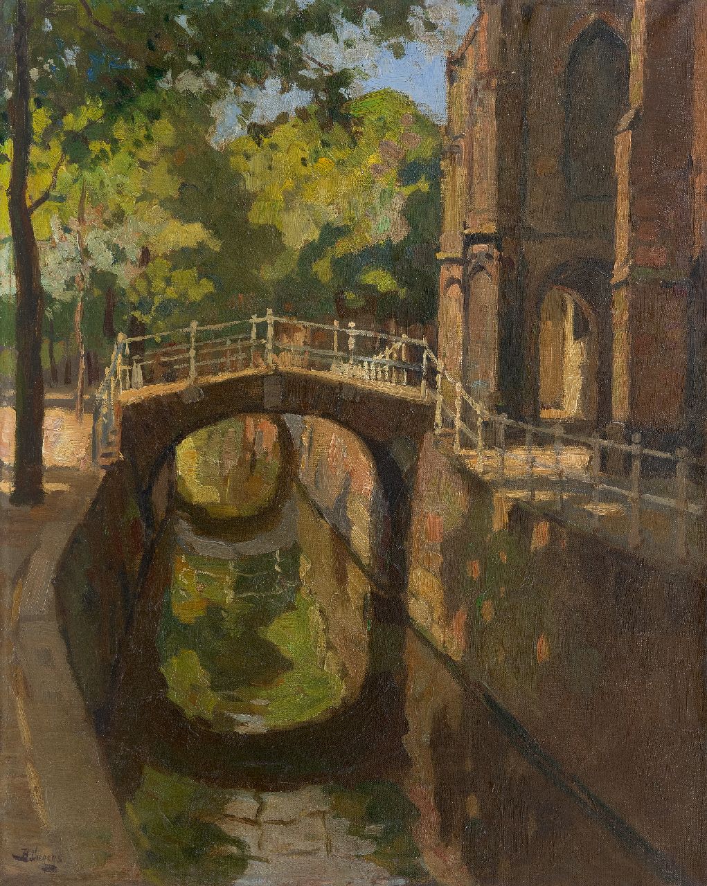 Viegers B.P. | Bernardus Petrus 'Ben' Viegers, Zomers gezicht op de Bartholomeusbrug in Delft, olieverf op doek 50,2 x 40,3 cm, gesigneerd linksonder Viegers B.P. | Bernardus Petrus 'Ben' Viegers, Zomers gezicht op de Bartholomeusbrug in Delft, olieverf op doek 50,2 x 40,3 cm, gesigneerd linksonder