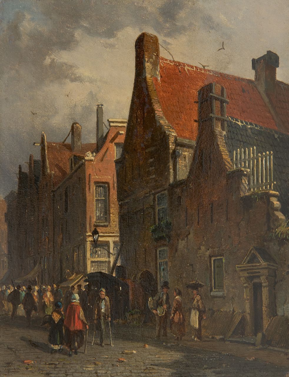 Eversen A. | Adrianus Eversen | Schilderijen te koop aangeboden | Hollands stadsgezicht, olieverf op paneel 19,5 x 15,5 cm, gesigneerd linksonder met monogram en verso op etiket voluit Eversen A. | Adrianus Eversen | Schilderijen te koop aangeboden | Hollands stadsgezicht, olieverf op paneel 19,5 x 15,5 cm, gesigneerd linksonder met monogram en verso op etiket voluit