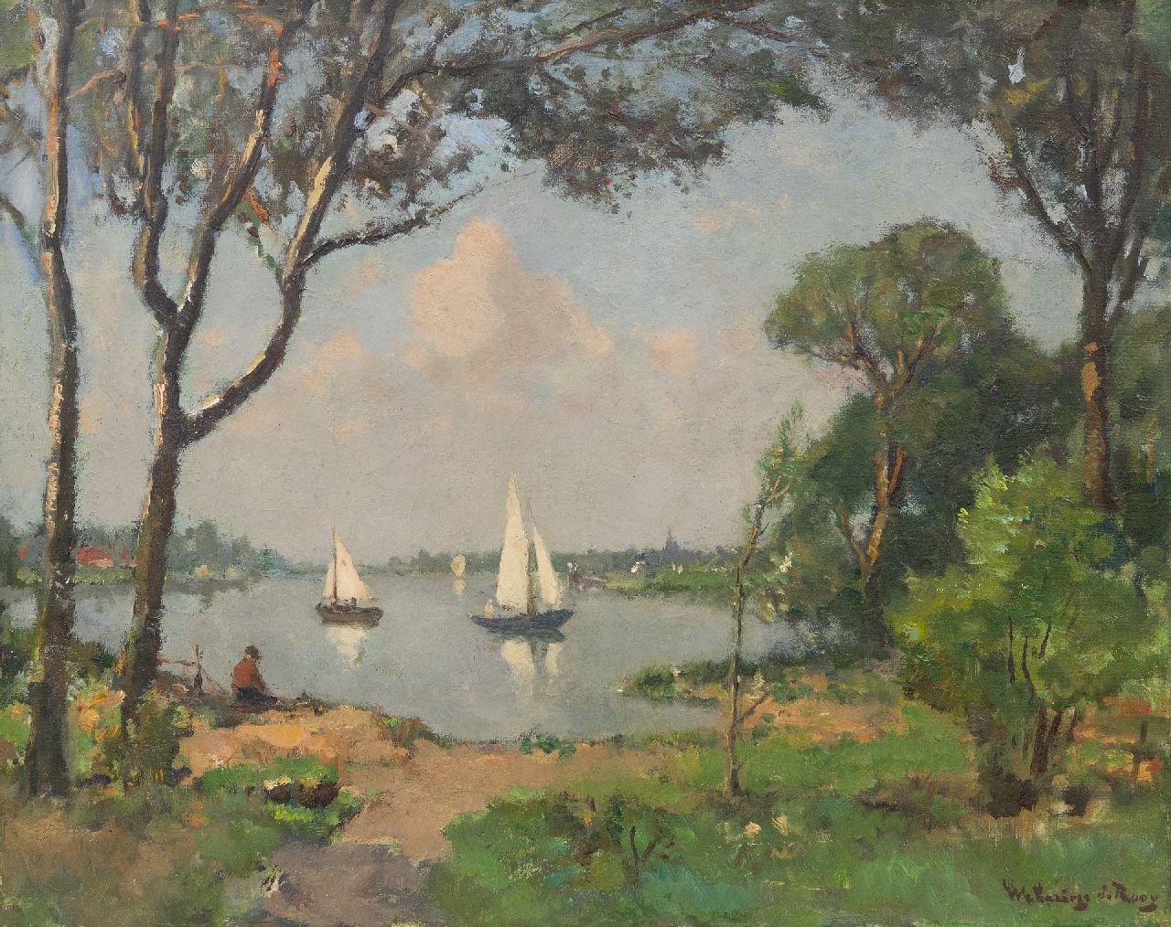 Wetering de Rooij J.E. van de | Johannes Embrosius van de Wetering de Rooij, Zeilbootjes op de Kagerplassen, olieverf op doek 40,6 x 50,3 cm, gesigneerd rechtsonder