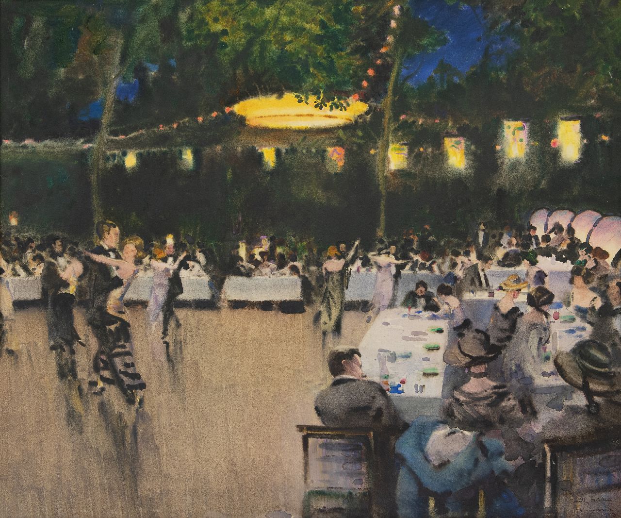 Fedden A.R.  | Arthur 'Romilly' Fedden, Feestavond, aquarel op papier 52,5 x 64,0 cm, gesigneerd rechtsonder en gedateerd 1923
