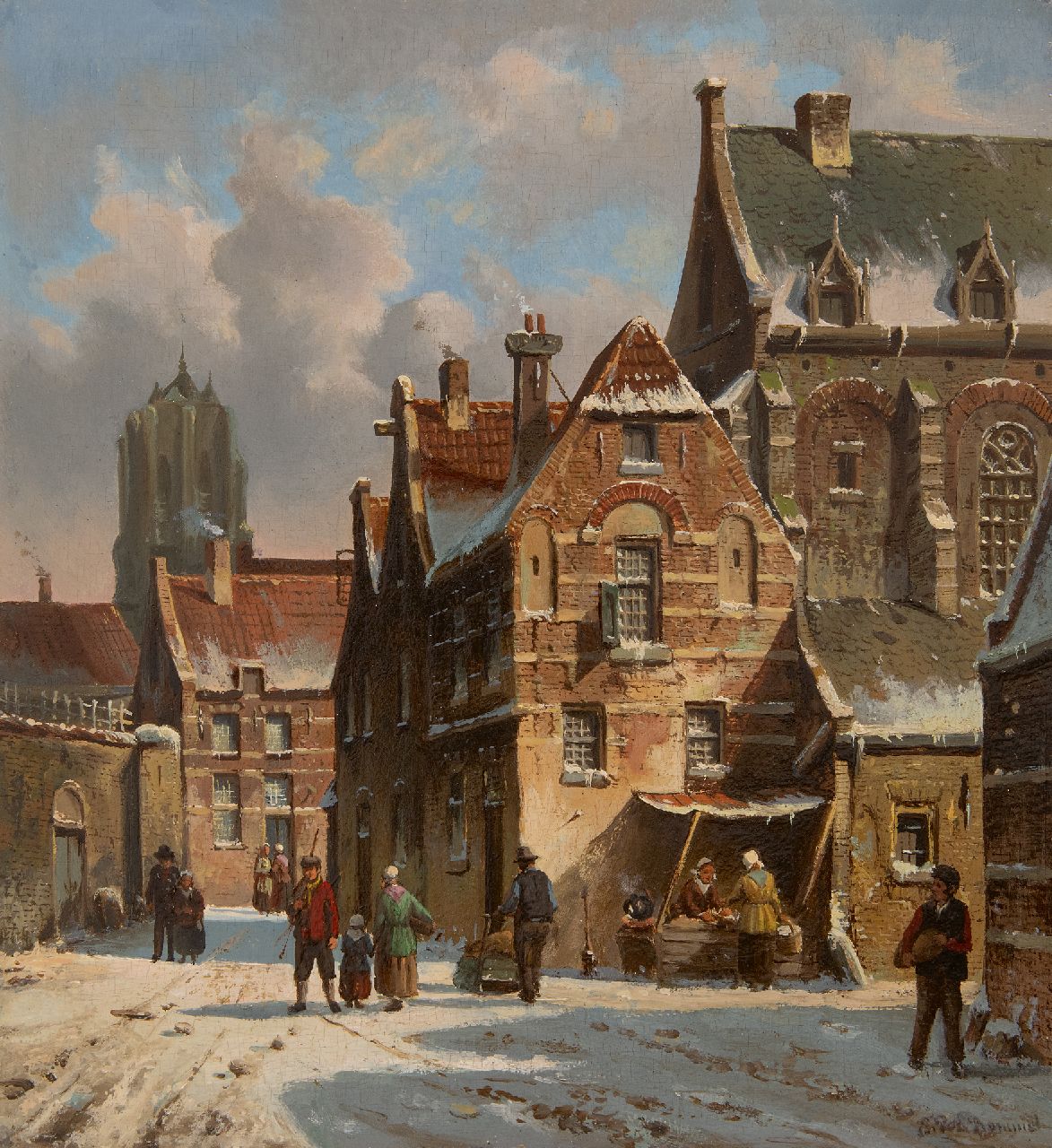 Bommel E.P. van | Elias Pieter van Bommel, Hollands stadsgezicht in de winter, olieverf op paneel 31,7 x 29,0 cm, gesigneerd rechtsonder Bommel E.P. van | Elias Pieter van Bommel, Hollands stadsgezicht in de winter, olieverf op paneel 31,7 x 29,0 cm, gesigneerd rechtsonder