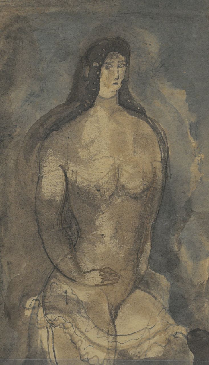 Schnell G. van | Gabriel van Schnell, Studie van naakt, aquarel op papier 16,7 x 9,0 cm, zonder lijst