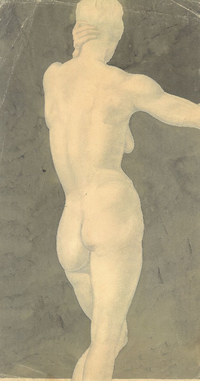 Schnell G. van | Gabriel van Schnell | Aquarellen en tekeningen te koop aangeboden | Studie van staand vrouwelijk naakt, potlood en aquarel op papier 38,2 x 20,1 cm, zonder lijst Schnell G. van | Gabriel van Schnell | Aquarellen en tekeningen te koop aangeboden | Studie van staand vrouwelijk naakt, potlood en aquarel op papier 38,2 x 20,1 cm, zonder lijst