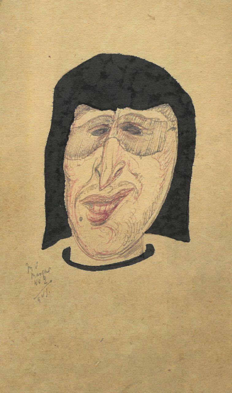 Schnell G. van | Gabriel van Schnell | te koop aangeboden | M V Masque no 2, 20,2 x 11,2 cm, gesigneerd initialen linksonder en zonder lijst Schnell G. van | Gabriel van Schnell | te koop aangeboden | M V Masque no 2, 20,2 x 11,2 cm, gesigneerd initialen linksonder en zonder lijst