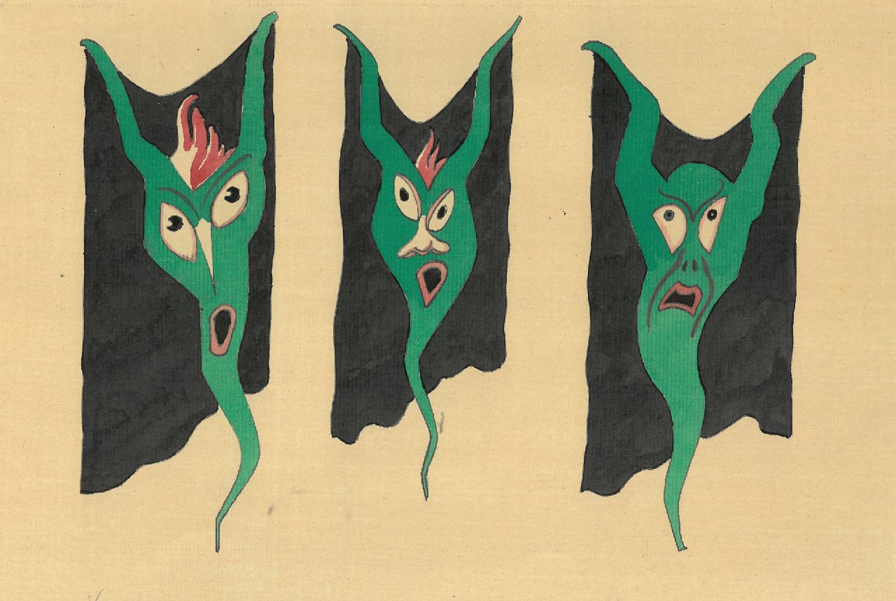 Schnell G. van | Gabriel van Schnell | Aquarellen en tekeningen te koop aangeboden | Drie groteske figuren II, inkt en aquarel op papier 20,5 x 29,6 cm, zonder lijst Schnell G. van | Gabriel van Schnell | Aquarellen en tekeningen te koop aangeboden | Drie groteske figuren II, inkt en aquarel op papier 20,5 x 29,6 cm, zonder lijst