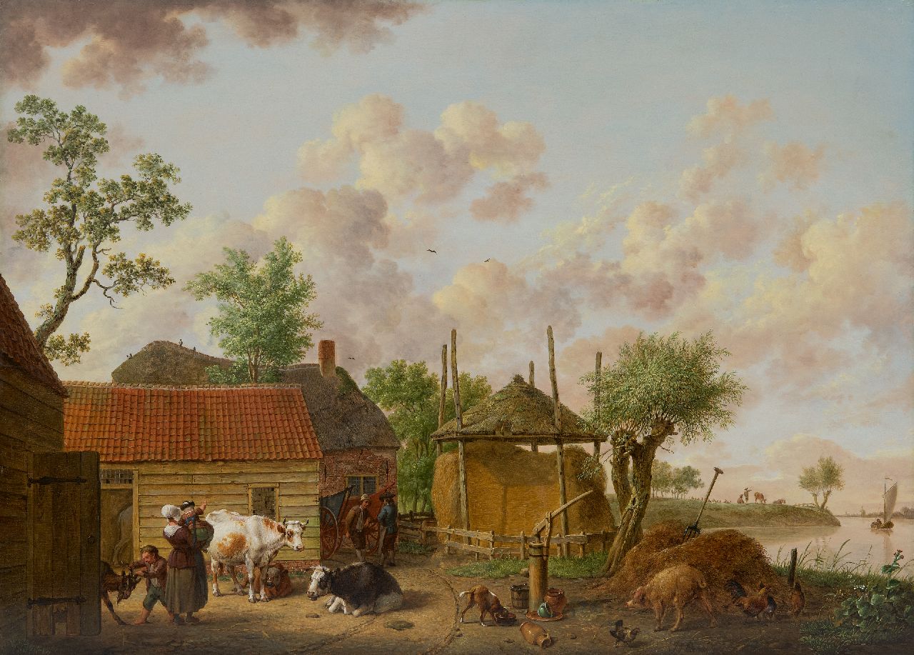 Ouwater I. | Isaac Ouwater | Schilderijen te koop aangeboden | Boerenerf, olieverf op paneel 42,8 x 60,2 cm, gesigneerd rechtsonder Ouwater I. | Isaac Ouwater | Schilderijen te koop aangeboden | Boerenerf, olieverf op paneel 42,8 x 60,2 cm, gesigneerd rechtsonder