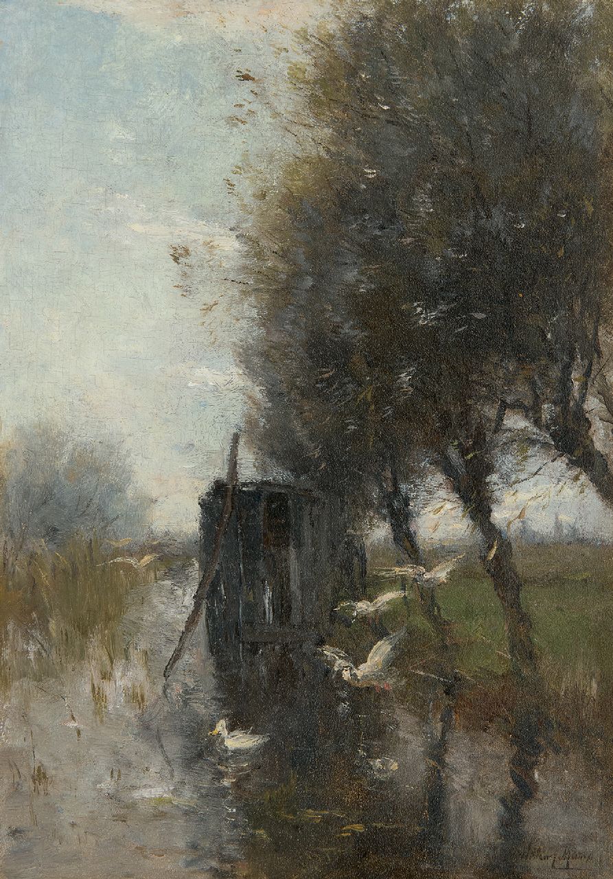 Maris W. | Willem Maris, Eenden, neerstrijkend op een poldervaart, olieverf op paneel 36,6 x 25,7 cm, gesigneerd rechtsonder Maris W. | Willem Maris, Eenden, neerstrijkend op een poldervaart, olieverf op paneel 36,6 x 25,7 cm, gesigneerd rechtsonder