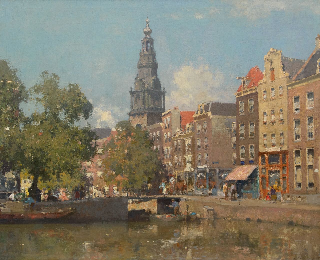 Vreedenburgh C.  | Cornelis Vreedenburgh | Schilderijen te koop aangeboden | Gezicht op de Raamgracht en de Zuiderkerkstoren, Amsterdam, olieverf op doek 77,0 x 94,0 cm, gesigneerd rechtsonder en gedateerd 1927