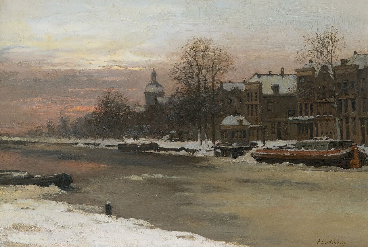 Klinkenberg J.C.K. | Johannes Christiaan Karel Klinkenberg | te koop aangeboden | Hollandse gracht in de winter, olieverf op glas 30,3 x 45,2 cm, gesigneerd rechtsonder Klinkenberg J.C.K. | Johannes Christiaan Karel Klinkenberg | te koop aangeboden | Hollandse gracht in de winter, olieverf op glas 30,3 x 45,2 cm, gesigneerd rechtsonder