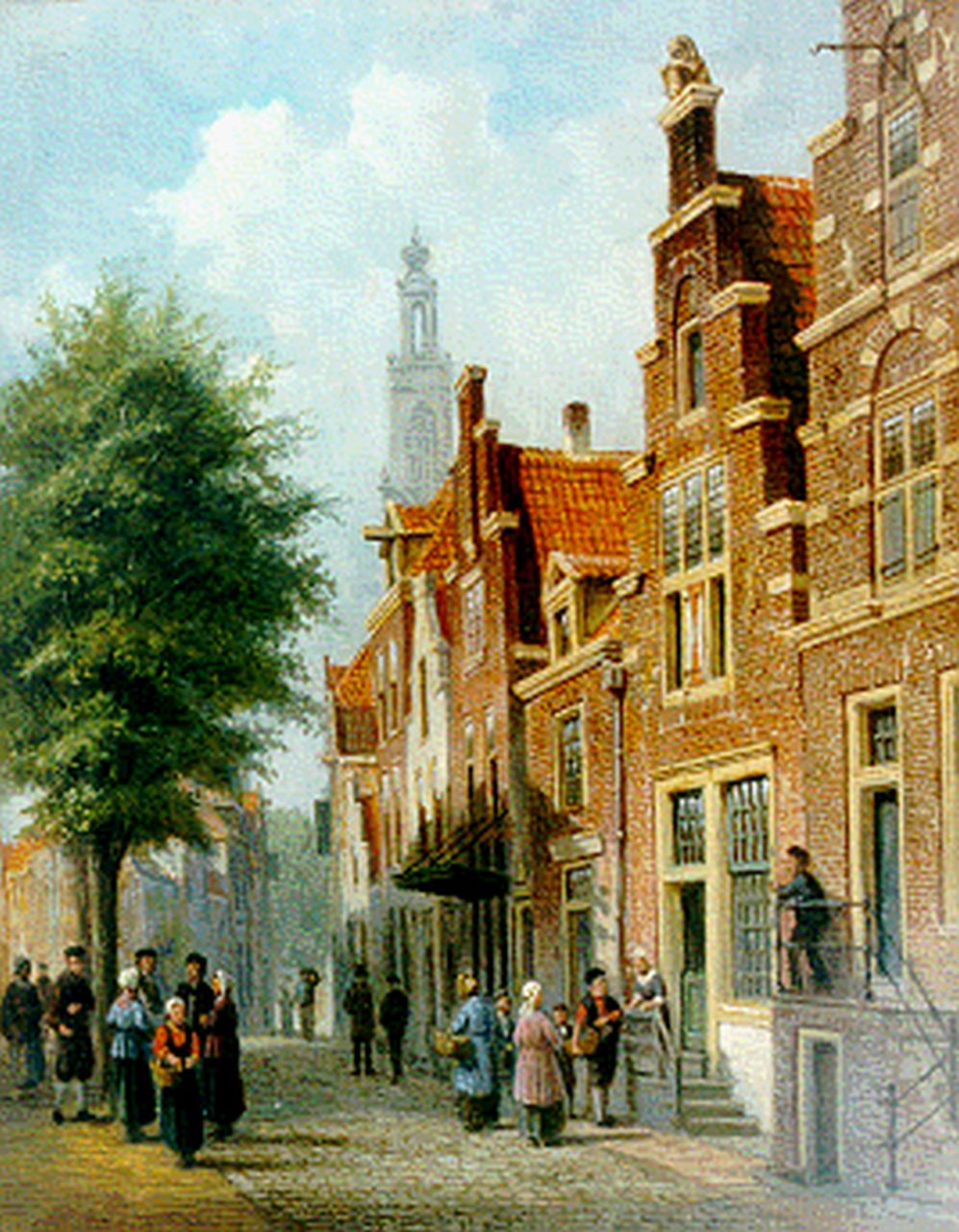 Bosch H. | Henry Bosch, Zonnig straatje met figuren in Amersfoort, olieverf op paneel 30,0 x 23,3 cm, gesigneerd rechtsonder Bosch H. | Henry Bosch, Zonnig straatje met figuren in Amersfoort, olieverf op paneel 30,0 x 23,3 cm, gesigneerd rechtsonder
