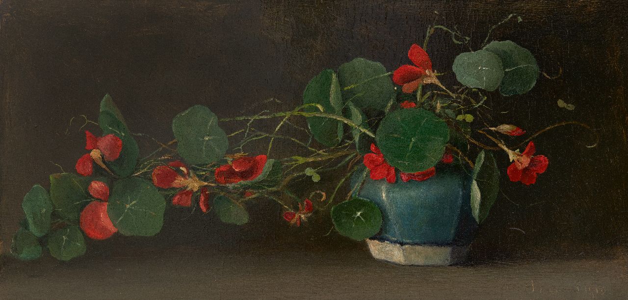 Bommel J.M. van | Jacobus Marinus van Bommel, Oost-Indische kers in gemberpot, olieverf op paneel 22,3 x 44,1 cm, gesigneerd rechtsonder en gedateerd 1918, en verso september 1918