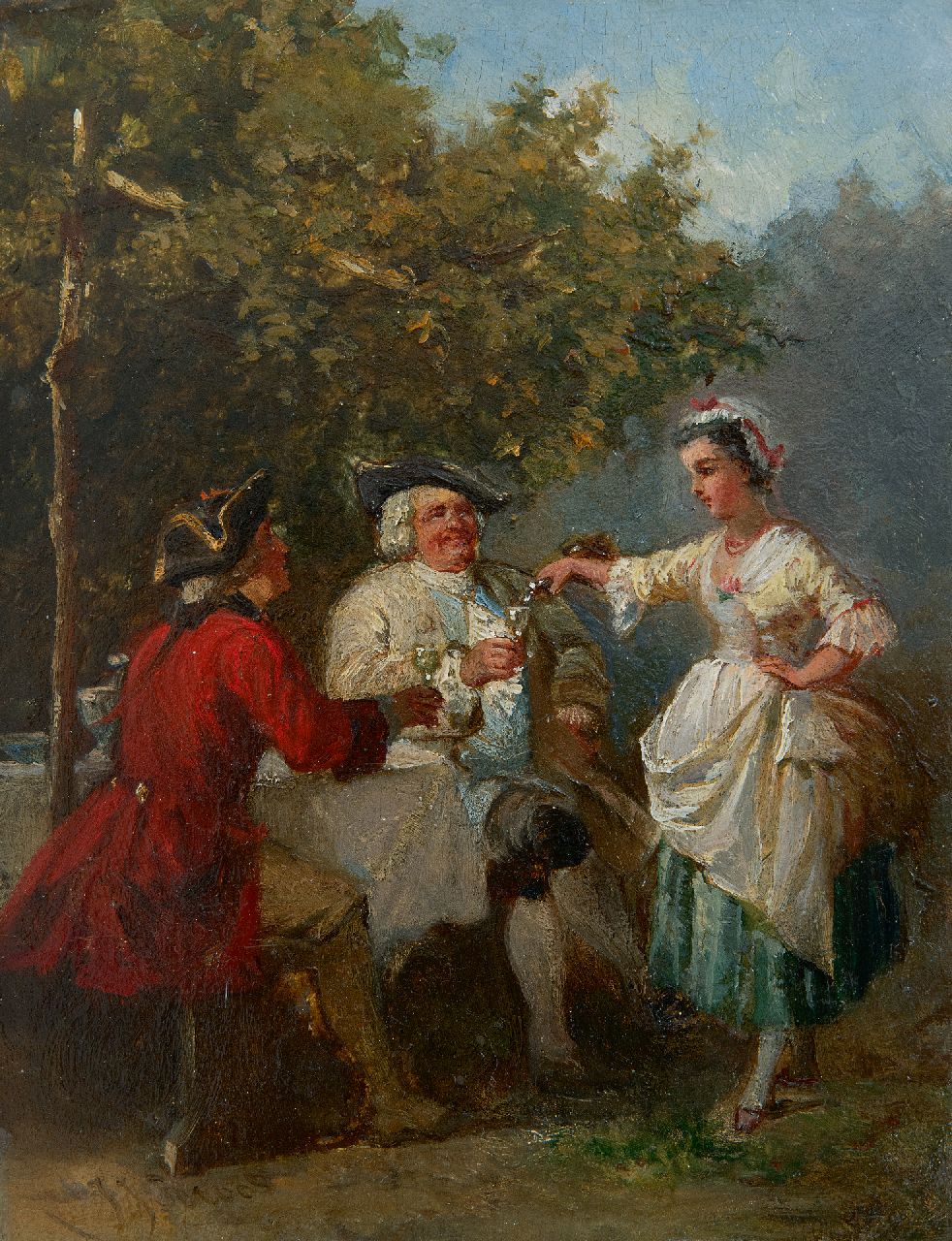 Zuidema Broos J.J.  | Jan Jacob Zuidema Broos | Schilderijen te koop aangeboden | Landelijke geneugten, olieverf op paneel 19,0 x 14,8 cm, gesigneerd linksonder