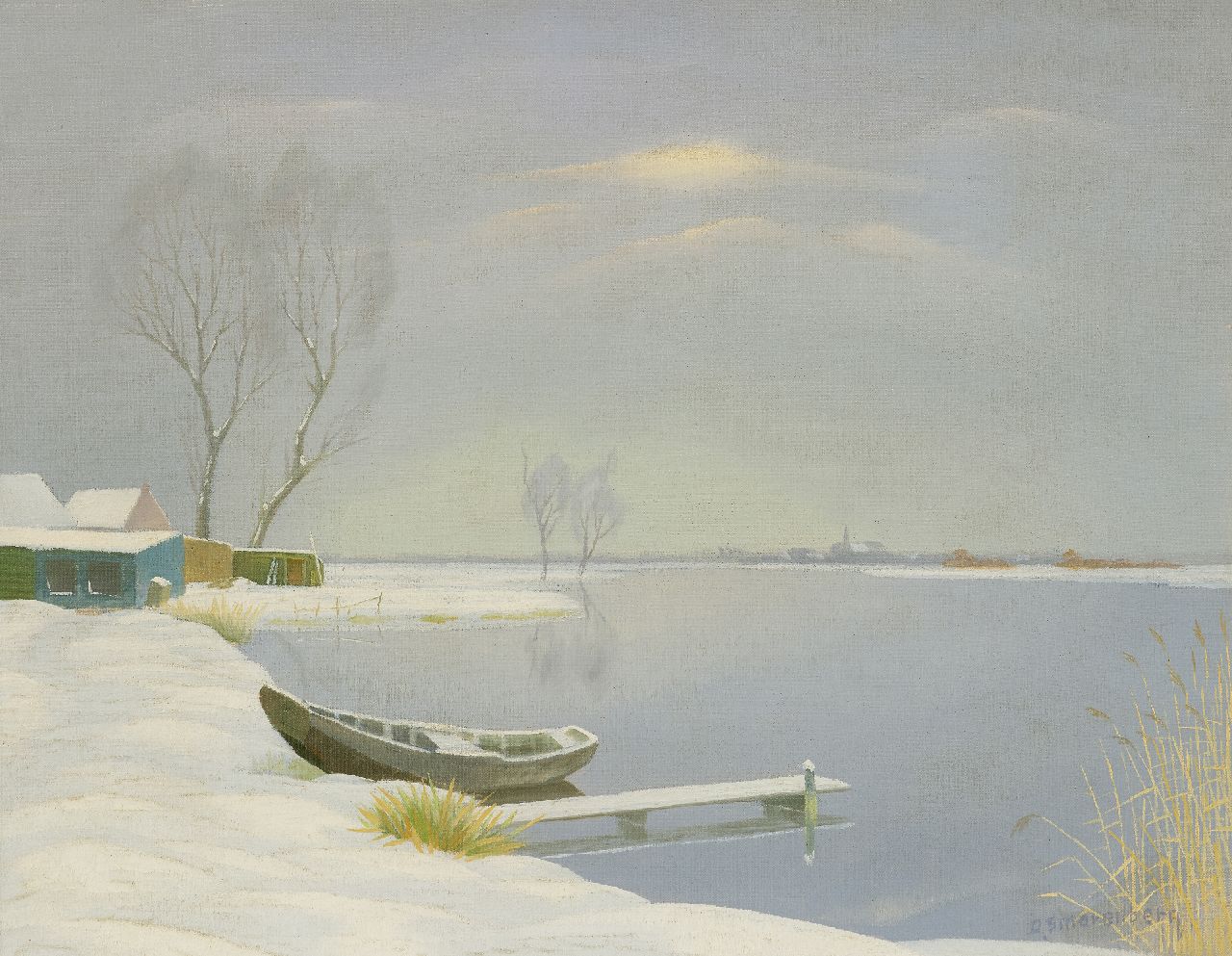 Smorenberg D.  | Dirk Smorenberg, De Loosdrechtse Plassen in de winter, olieverf op doek 41,3 x 53,4 cm, gesigneerd rechtsonder