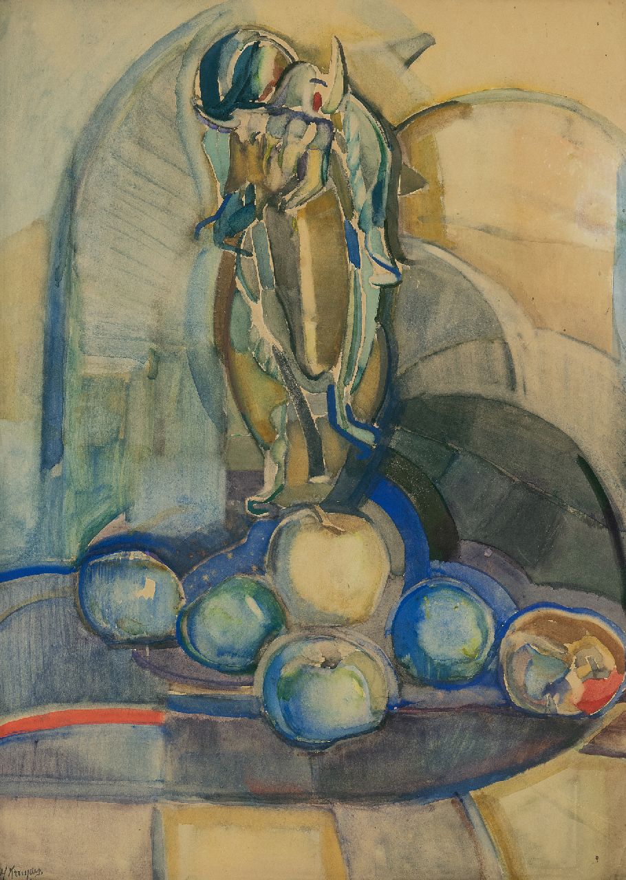 Kruyder H.J. | 'Herman' Justus Kruyder, Stilleven met appels, aquarel op papier 62,0 x 43,0 cm, gesigneerd linksonder en te dateren ca. 1916-1922 Kruyder H.J. | 'Herman' Justus Kruyder, Stilleven met appels, aquarel op papier 62,0 x 43,0 cm, gesigneerd linksonder en te dateren ca. 1916-1922