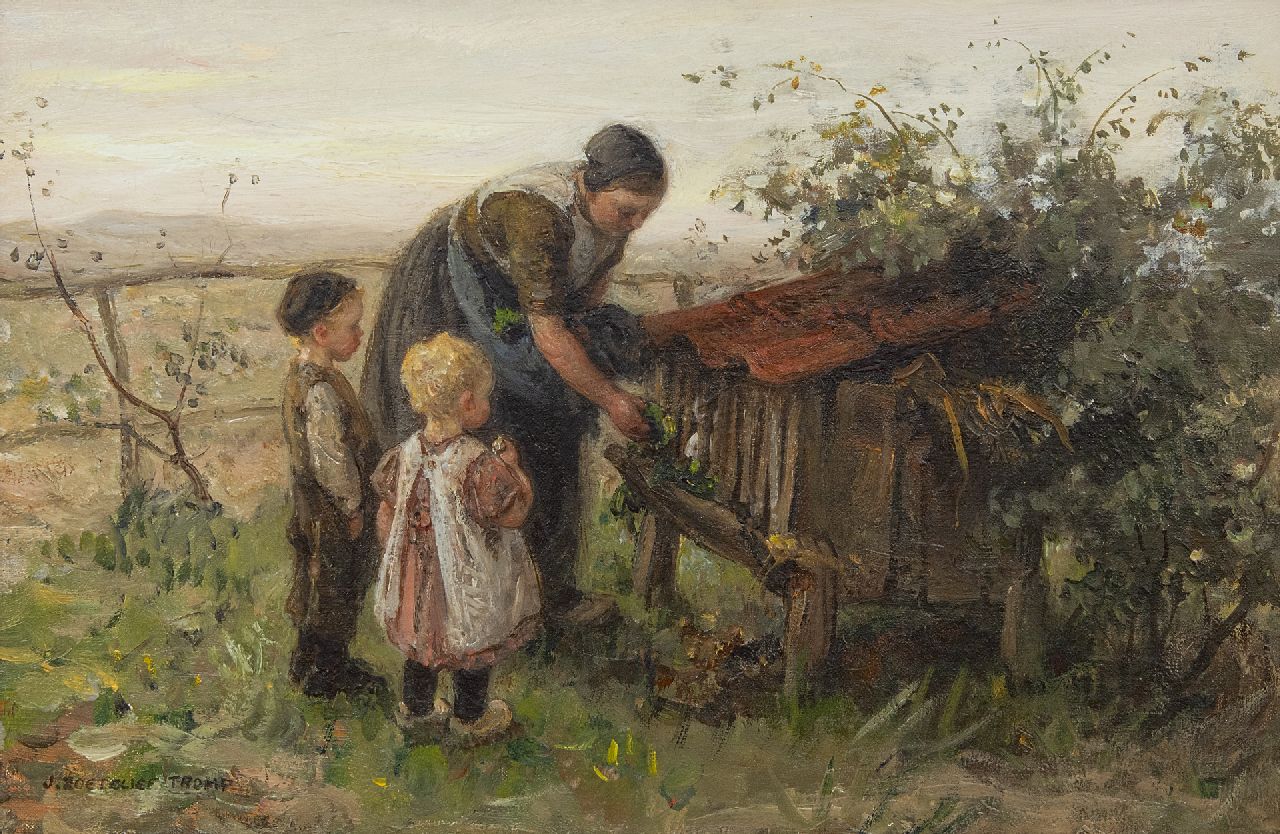 Zoetelief Tromp J. | Johannes 'Jan' Zoetelief Tromp, Het konijntje voeren, olieverf op doek 27,1 x 40,4 cm, gesigneerd linksonder Zoetelief Tromp J. | Johannes 'Jan' Zoetelief Tromp, Het konijntje voeren, olieverf op doek 27,1 x 40,4 cm, gesigneerd linksonder