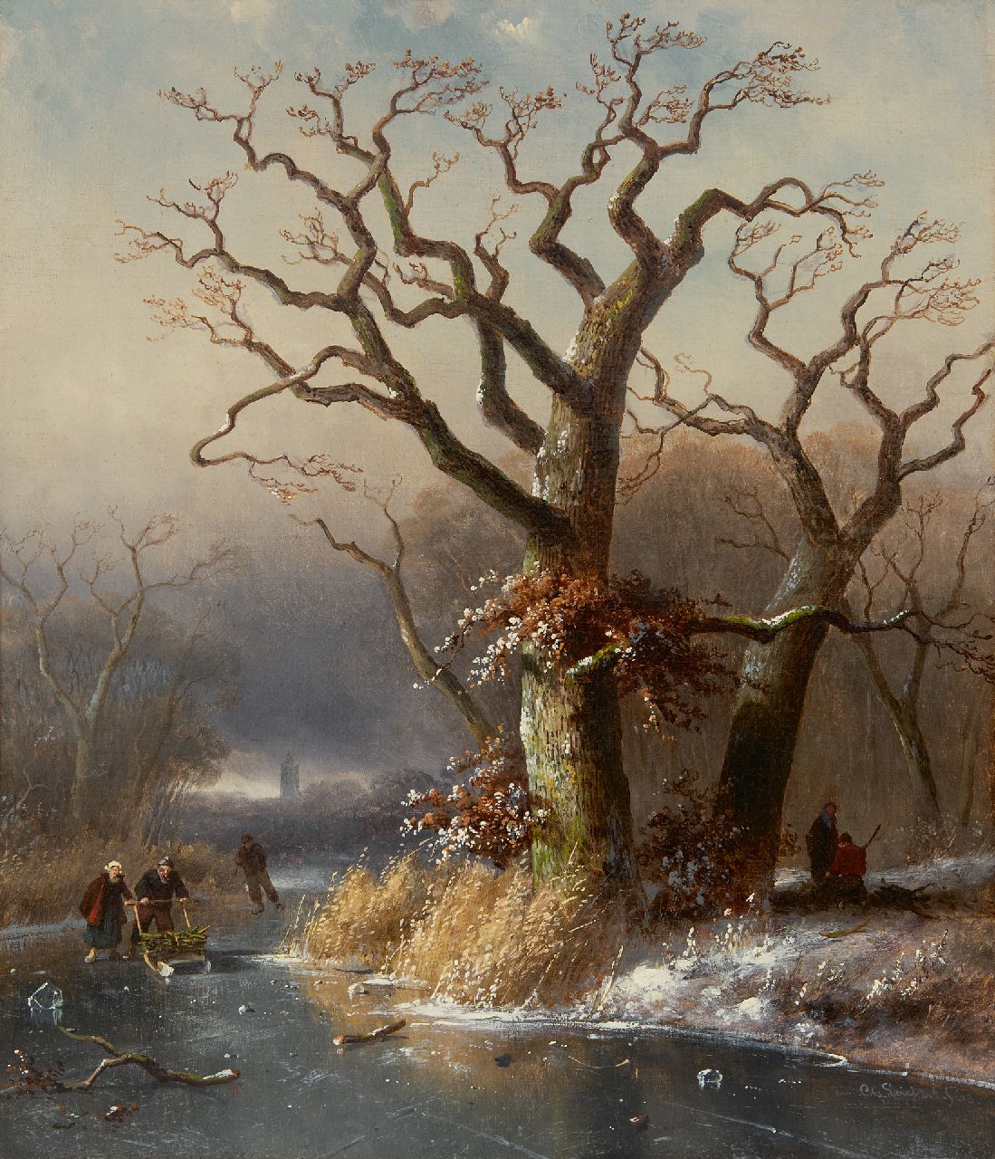 Leickert C.H.J.  | 'Charles' Henri Joseph Leickert | Schilderijen te koop aangeboden | IJsgezicht met houtsprokkelaars, olieverf op doek 40,2 x 35,0 cm, gesigneerd rechtsonder en gedateerd '63