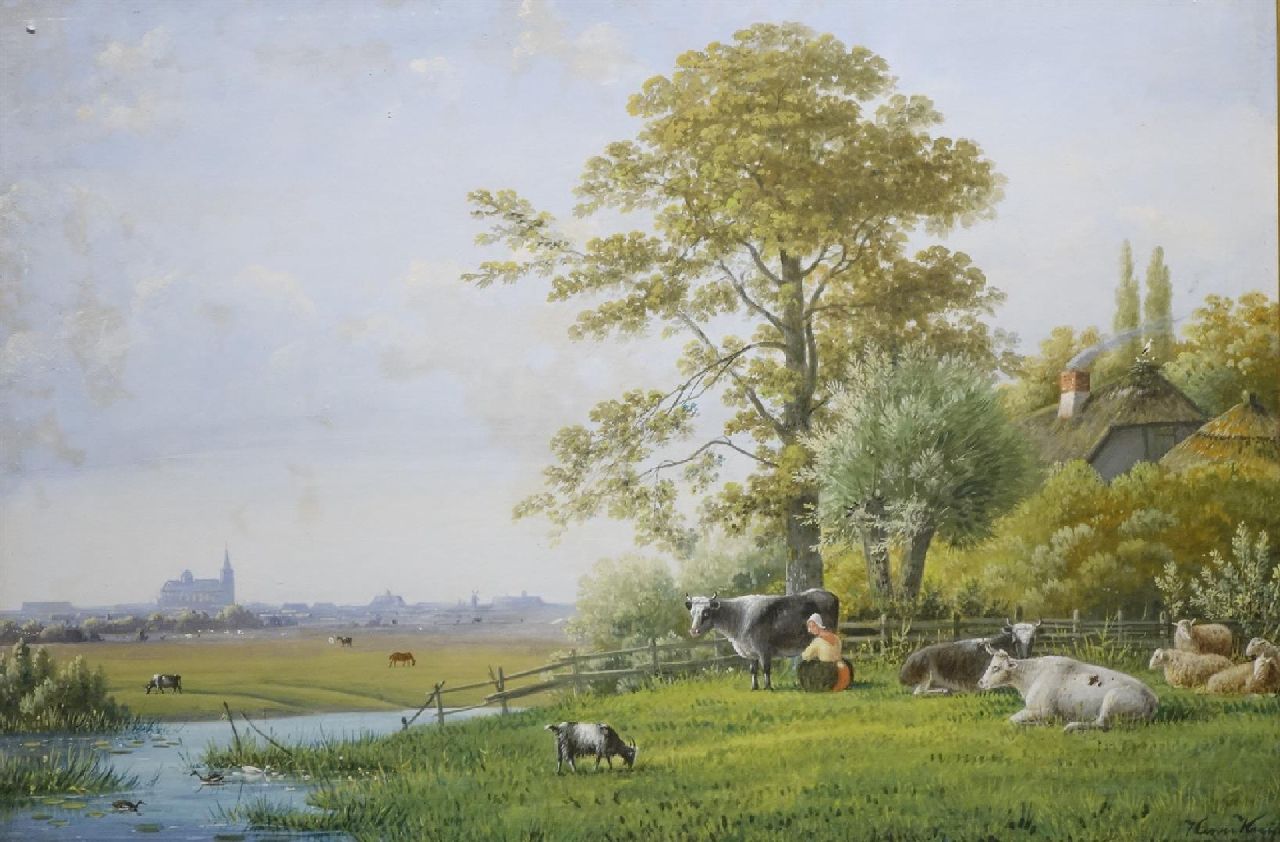 Knip H.J. | Hendrikus Johannes 'Henri' Knip, Boerenerf, in de verte Den Bosch, gouache op papier 49,3 x 72,5 cm, gesigneerd rechtsonder Knip H.J. | Hendrikus Johannes 'Henri' Knip, Boerenerf, in de verte Den Bosch, gouache op papier 49,3 x 72,5 cm, gesigneerd rechtsonder