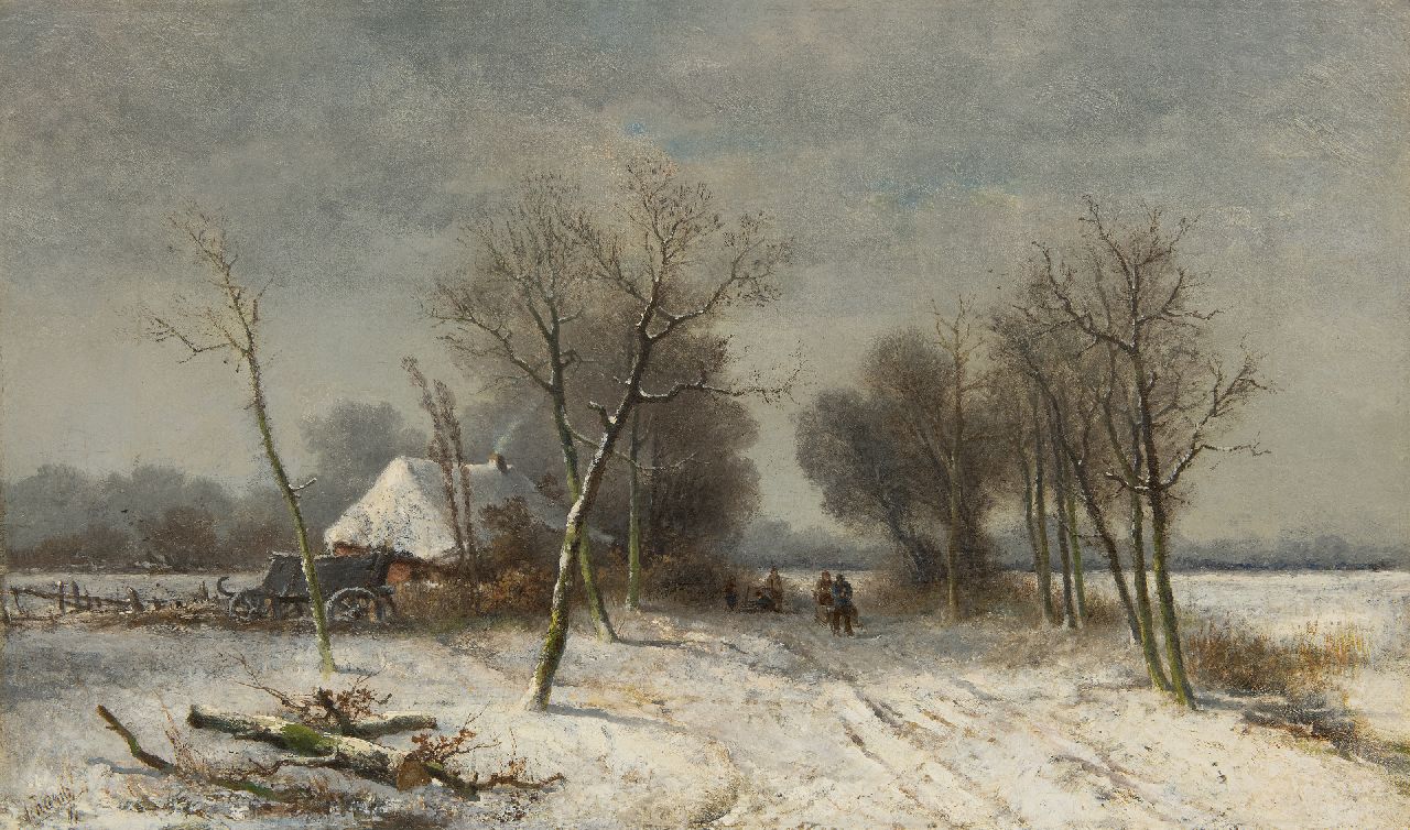 Ranitz S.M.S. de | Sebastiaan Mattheus Sigismund de Ranitz, Landvolk met sledes in besneeuwd landschap, olieverf op doek 45,5 x 75,3 cm, gesigneerd linksonder en zonder lijst Ranitz S.M.S. de | Sebastiaan Mattheus Sigismund de Ranitz, Landvolk met sledes in besneeuwd landschap, olieverf op doek 45,5 x 75,3 cm, gesigneerd linksonder en zonder lijst