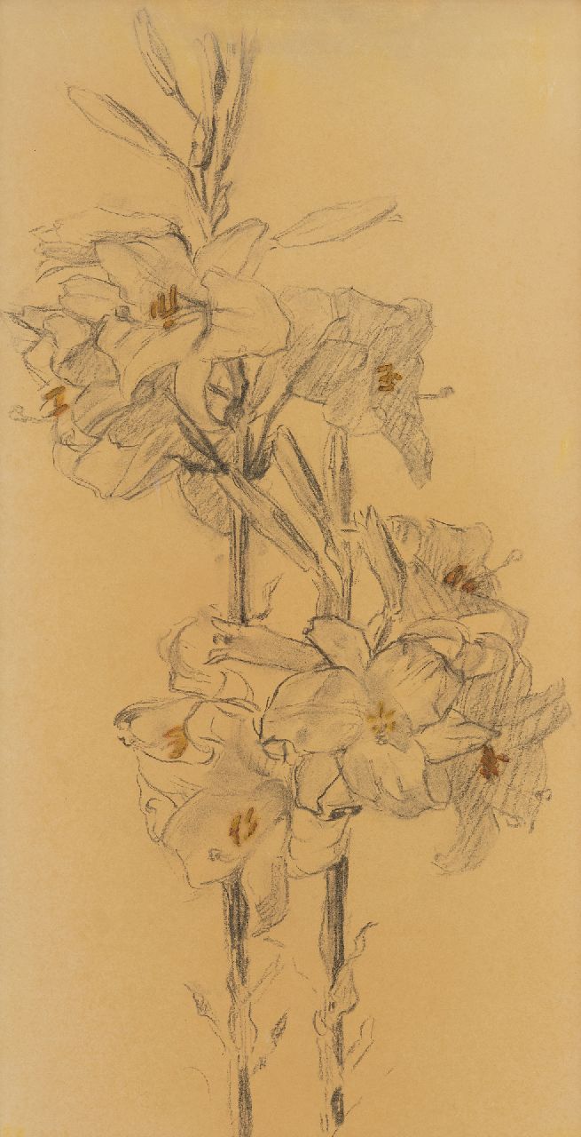 Bart van der Leck | Lelies (mogelijk een van de studies voor het schilderij 'Lelies' uit 1922), grafiet en aquarel op papier, 50,0 x 26,0 cm, gesigneerd verso en verso gedateerd 1922 Bart van der Leck | Lelies (mogelijk een van de studies voor het schilderij 'Lelies' uit 1922), grafiet en aquarel op papier, 50,0 x 26,0 cm, gesigneerd verso en verso gedateerd 1922