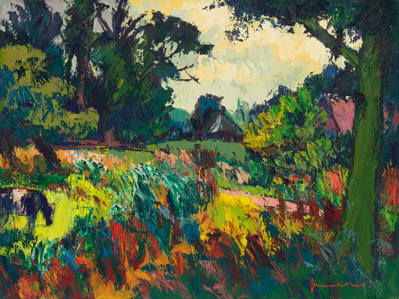 Vries J. de | Jannes de Vries, Landschap bij Echten, olieverf op doek 60,5 x 80,5 cm, gesigneerd rechtsonder Vries J. de | Jannes de Vries, Landschap bij Echten, olieverf op doek 60,5 x 80,5 cm, gesigneerd rechtsonder