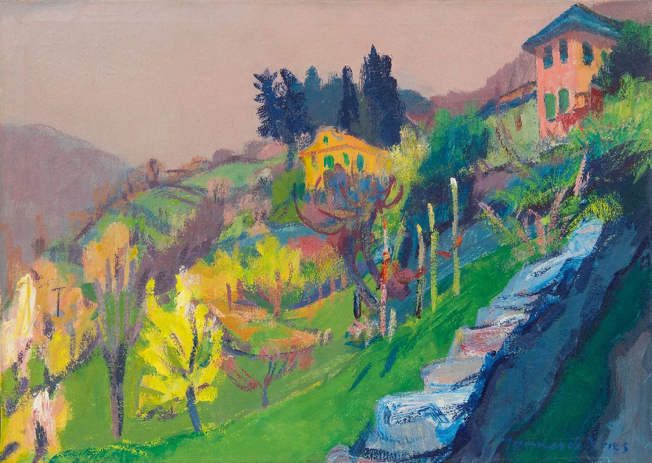 Vries J. de | Jannes de Vries, Landschap bij Domodossola, Italië, olieverf op doek 50,3 x 70,4 cm, gesigneerd rechtsonder Vries J. de | Jannes de Vries, Landschap bij Domodossola, Italië, olieverf op doek 50,3 x 70,4 cm, gesigneerd rechtsonder