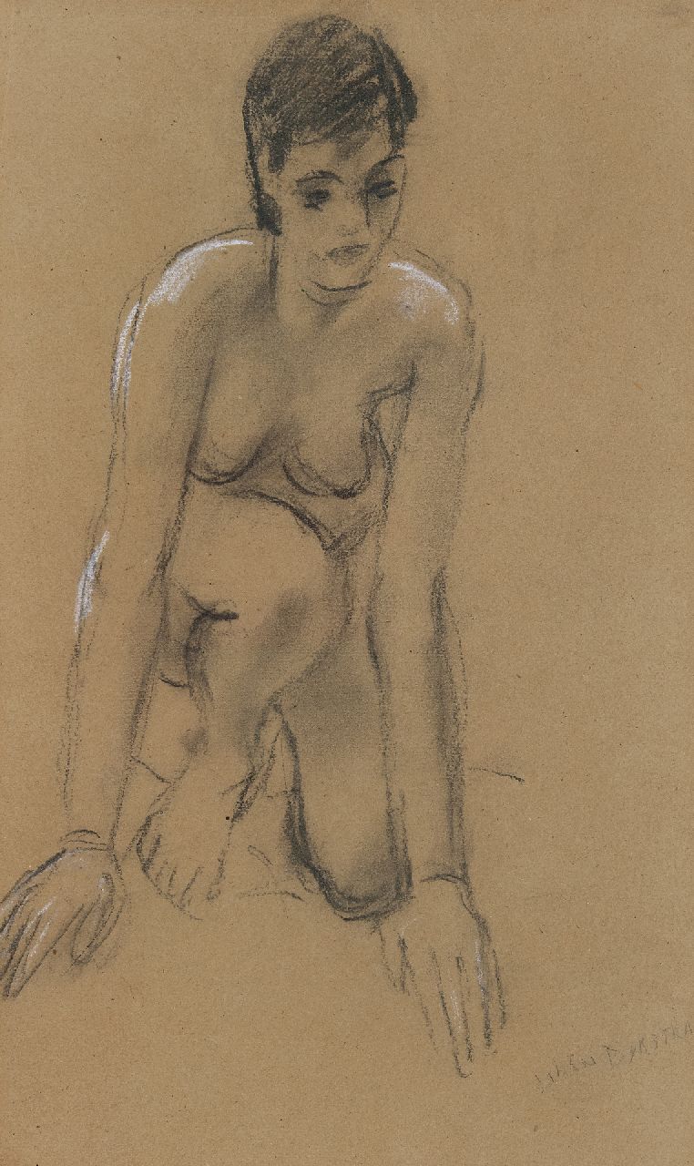 Dijkstra J.  | Johannes 'Johan' Dijkstra | Aquarellen en tekeningen te koop aangeboden | Vrouwelijk naakt, krijt op papier 37,0 x 22,0 cm, gesigneerd rechtsonder