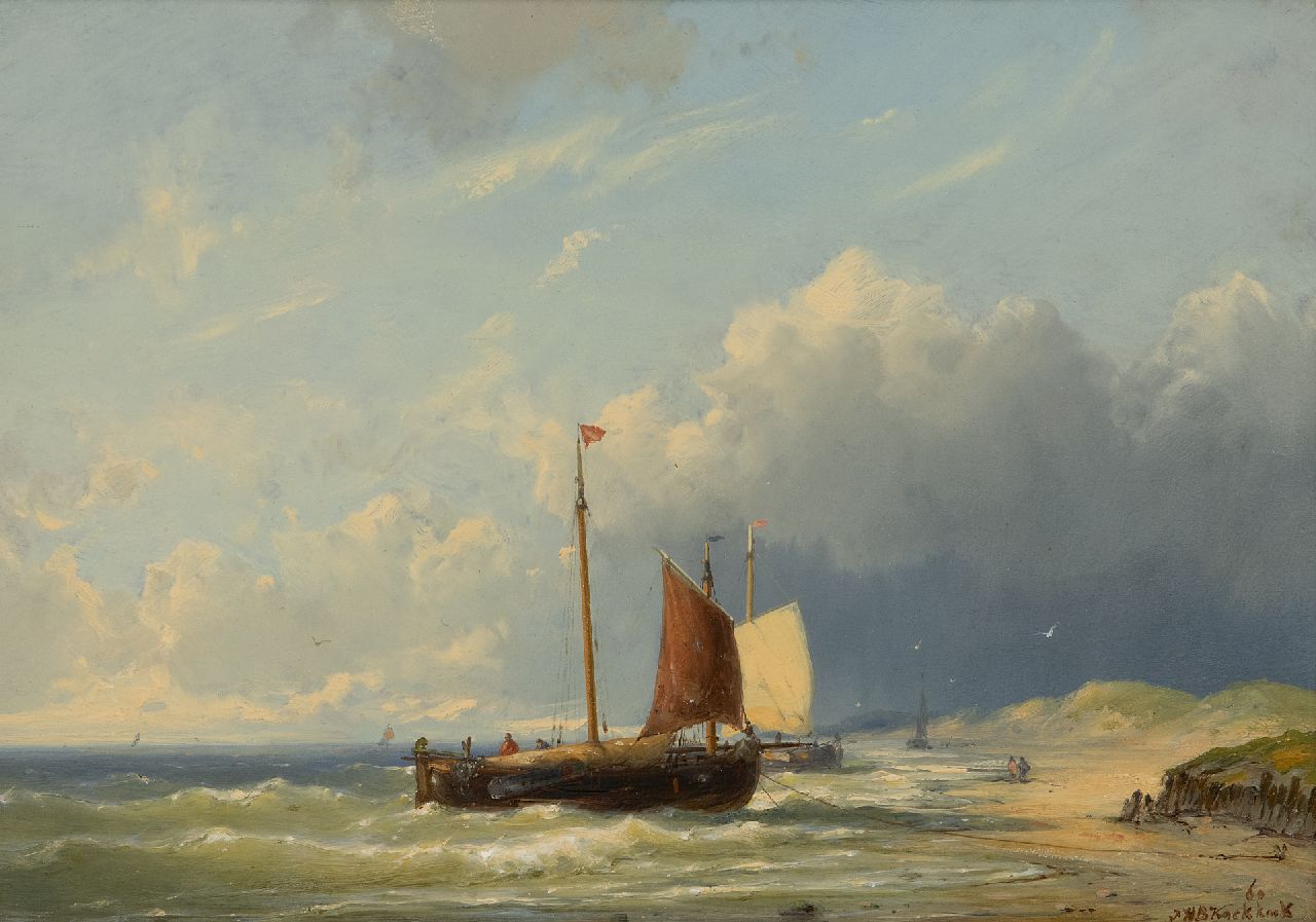 Koekkoek J.H.B. | Johannes Hermanus Barend 'Jan H.B.' Koekkoek, Vissersschuiten bij het strand, olieverf op paneel 27,2 x 38,9 cm, gesigneerd rechtsonder en gedateerd '60 Koekkoek J.H.B. | Johannes Hermanus Barend 'Jan H.B.' Koekkoek, Vissersschuiten bij het strand, olieverf op paneel 27,2 x 38,9 cm, gesigneerd rechtsonder en gedateerd '60
